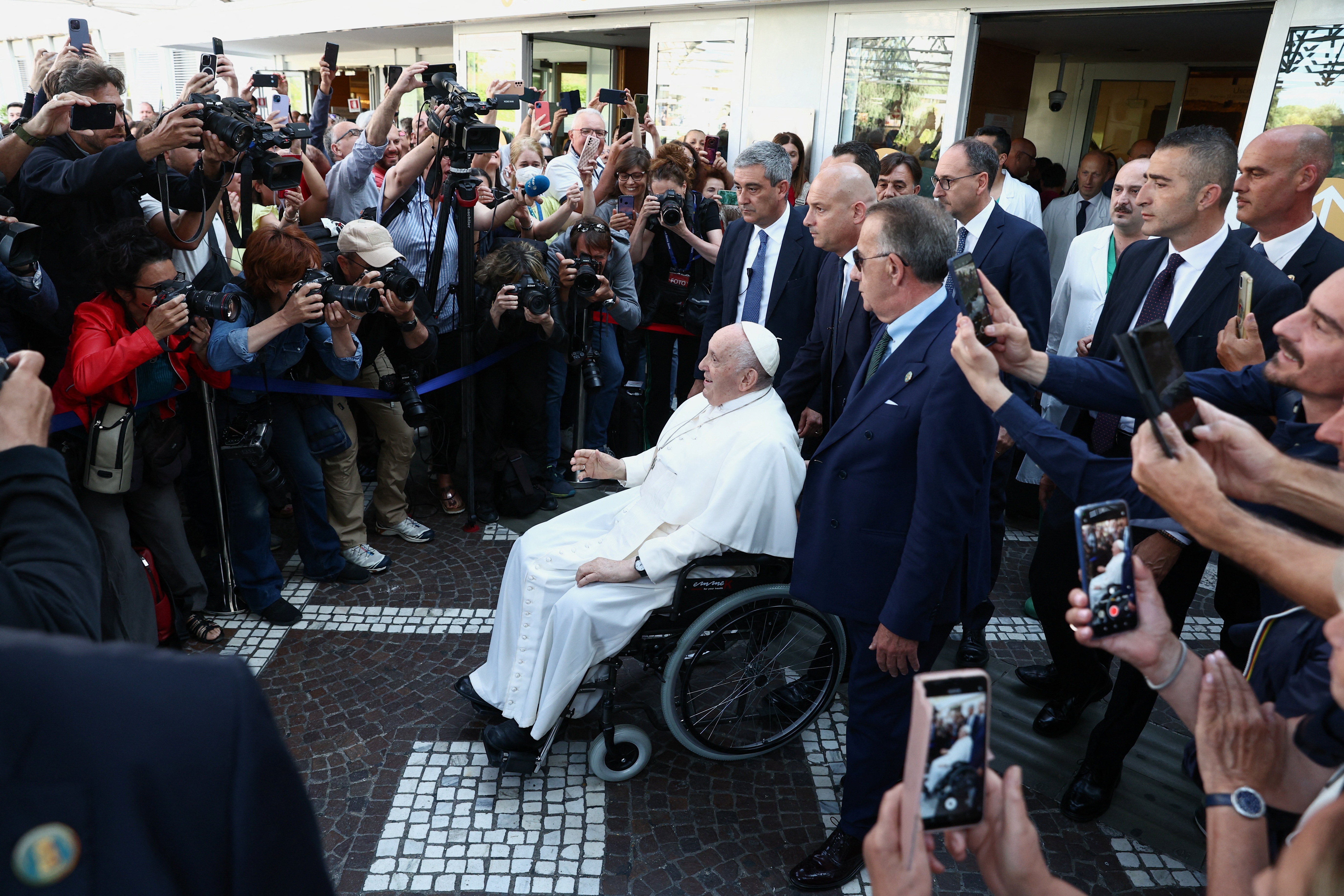 Pope Francis is photographed on the day of his discharge from Gemelli Hospital in Rome, Italy, June 16, 2023. REUTERS/Guglielmo Mangiapane