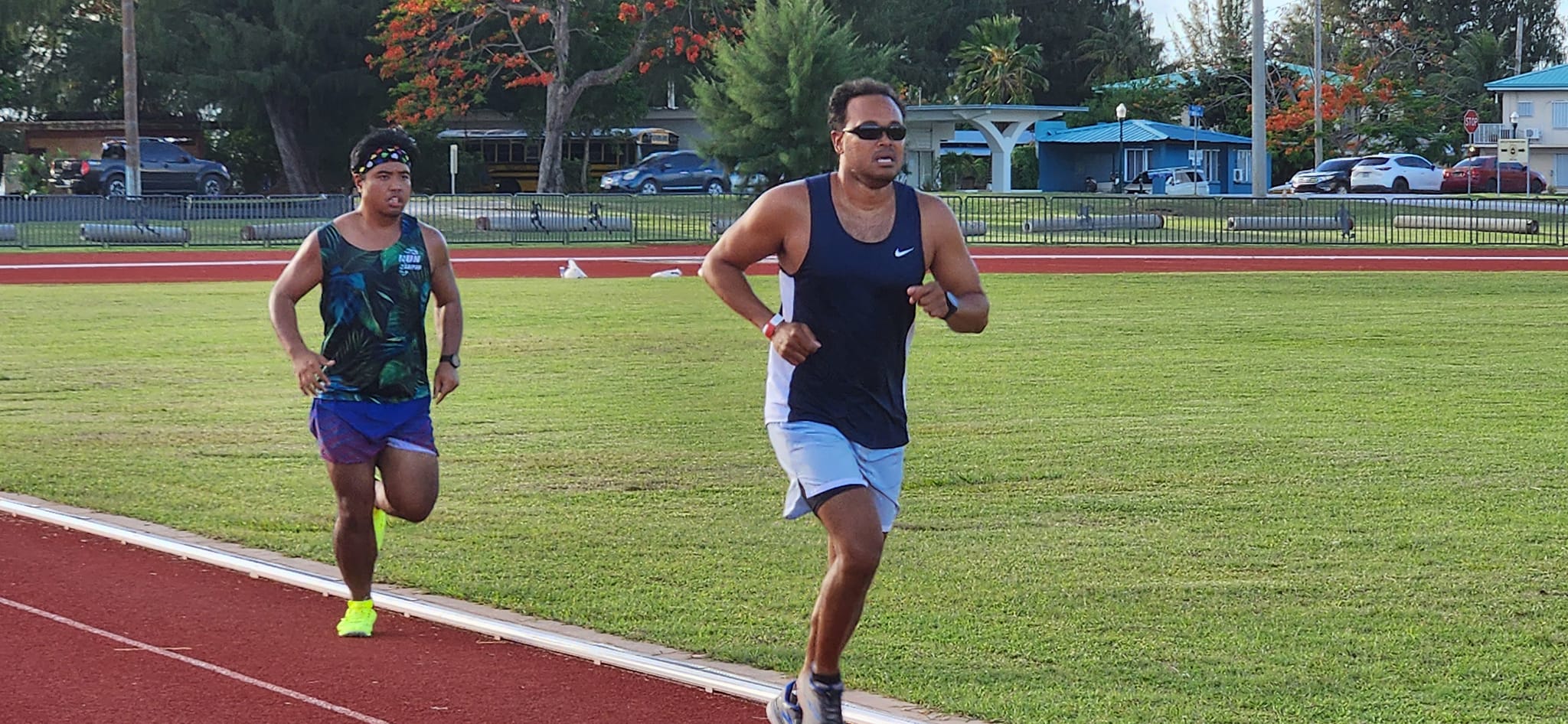 Jacoby Winkfield pushes through the final lap in the 3000M event of the Northern Marianas Athletics Open Challenge at the Oleai Sports Complex Oval track and field.