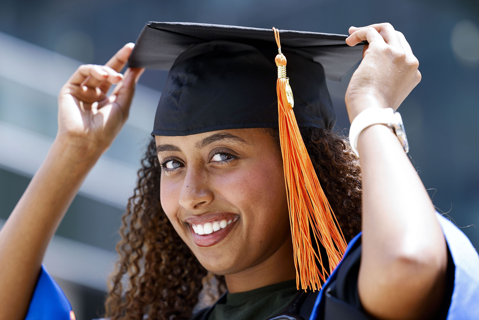 Efferata Tigabu, a recent graduate from the University of Texas at Arlington, poses for a portrait on Thursday, June 1, 2023, at UTA School of Social Work & Smart Hospital in Arlington. She already has a post-graduation job lined up with Cook Children's Health Care System, fulfilling a lifelong goal to become a nurse. (Shafkat Anowar/Dallas Morning News/TNS)