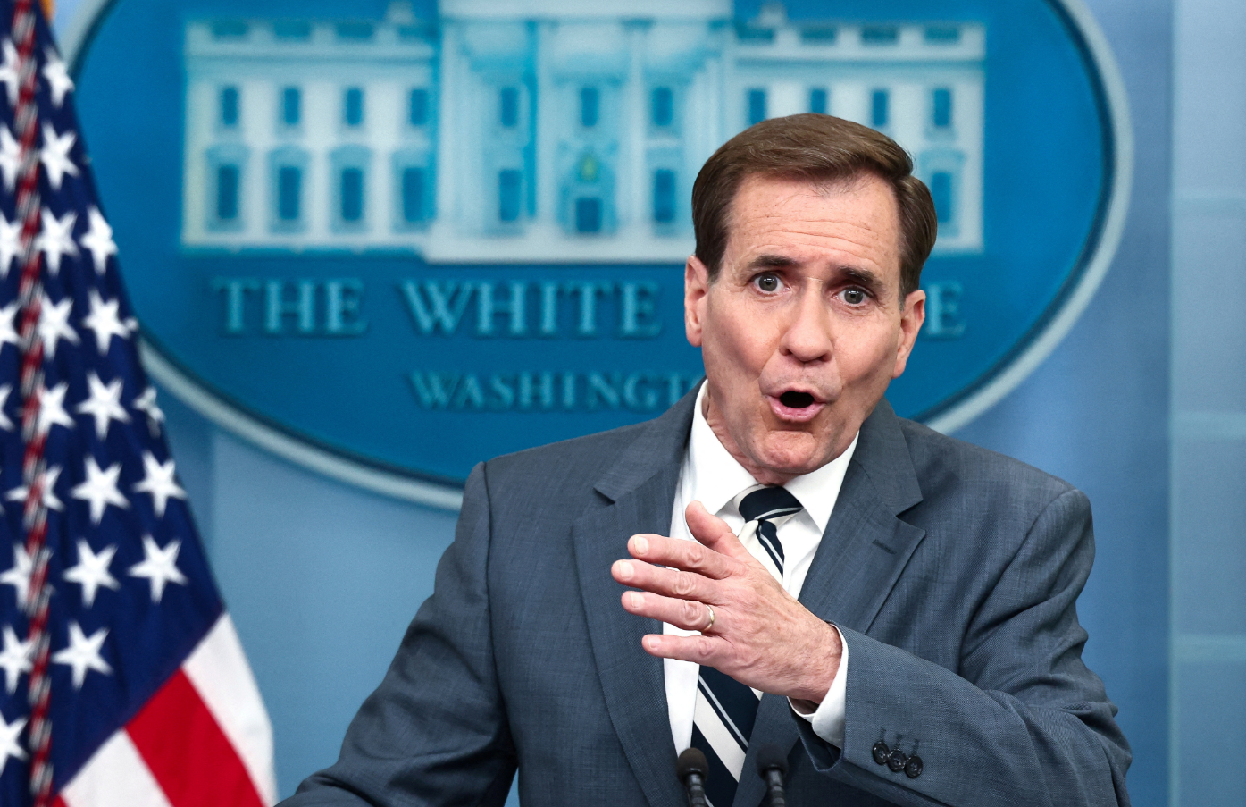 National Security Council Coordinator for Strategic Communications John Kirby answers questions during the daily press briefing at the White House in Washington, D.C., May 31, 2023.