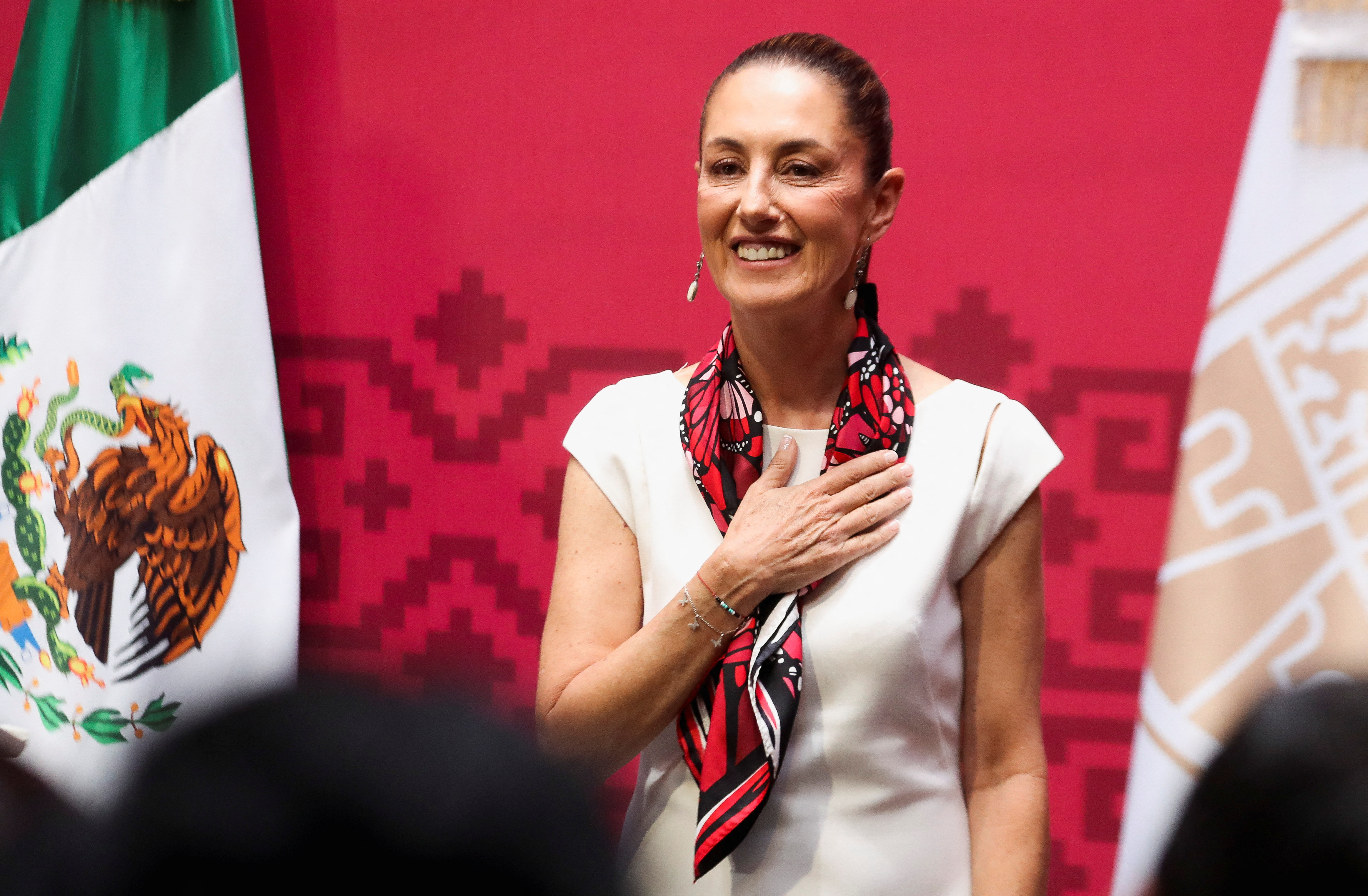 Outgoing Mexico City Mayor Claudia Sheinbaum, one of the leading candidates for the presidential nomination of the ruling MORENA party, gestures during a press conference in Mexico City, Mexico June 12, 2023. REUTERS/Raquel Cunha
