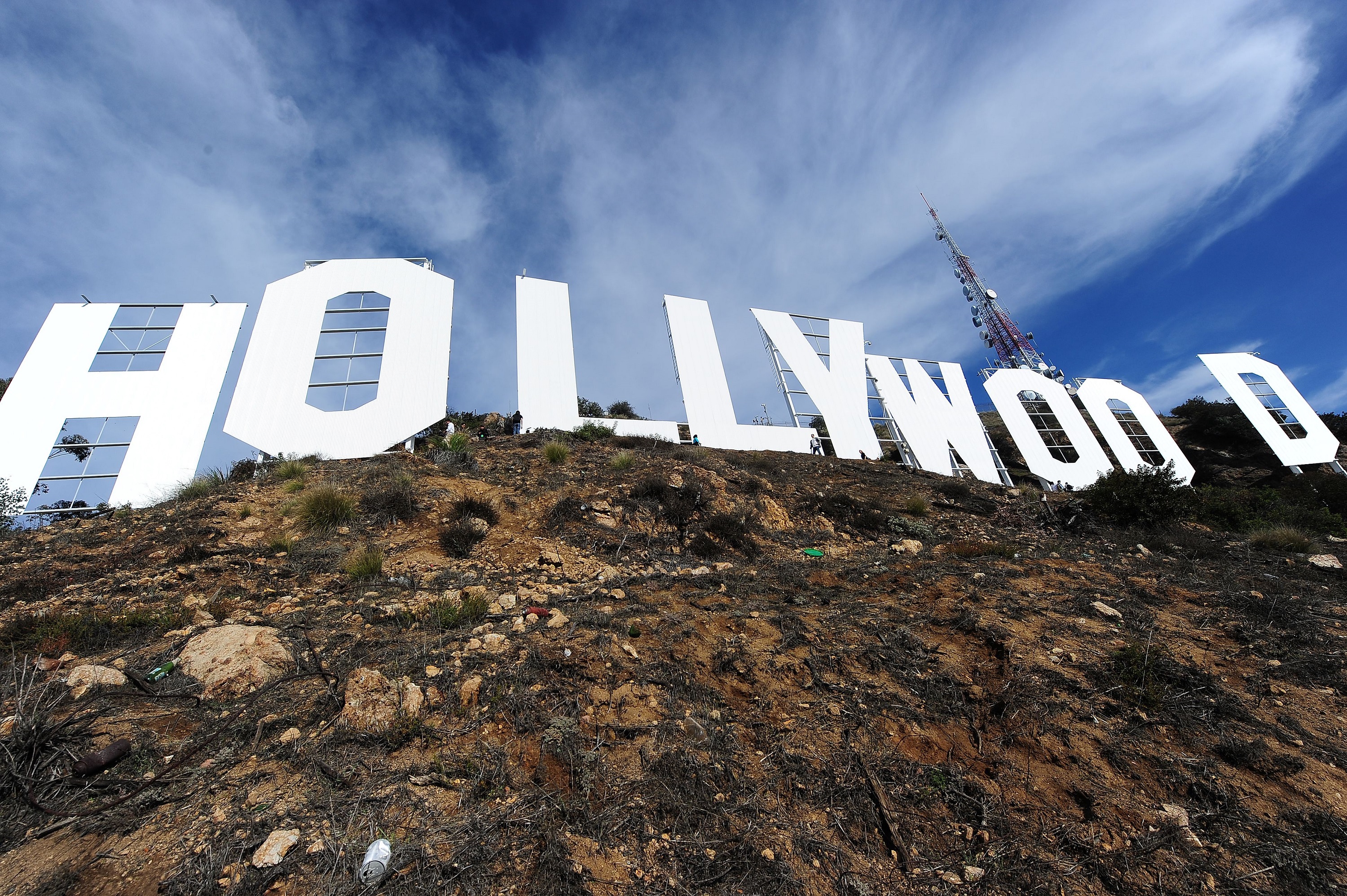 The freshly painted Hollywood sign is seen after a press conference to announce the completion of the famous landmark's major makeover, Dec. 4, 2012, in Hollywood, California. (Robyn Beck/AFP via Getty Images/TNS)