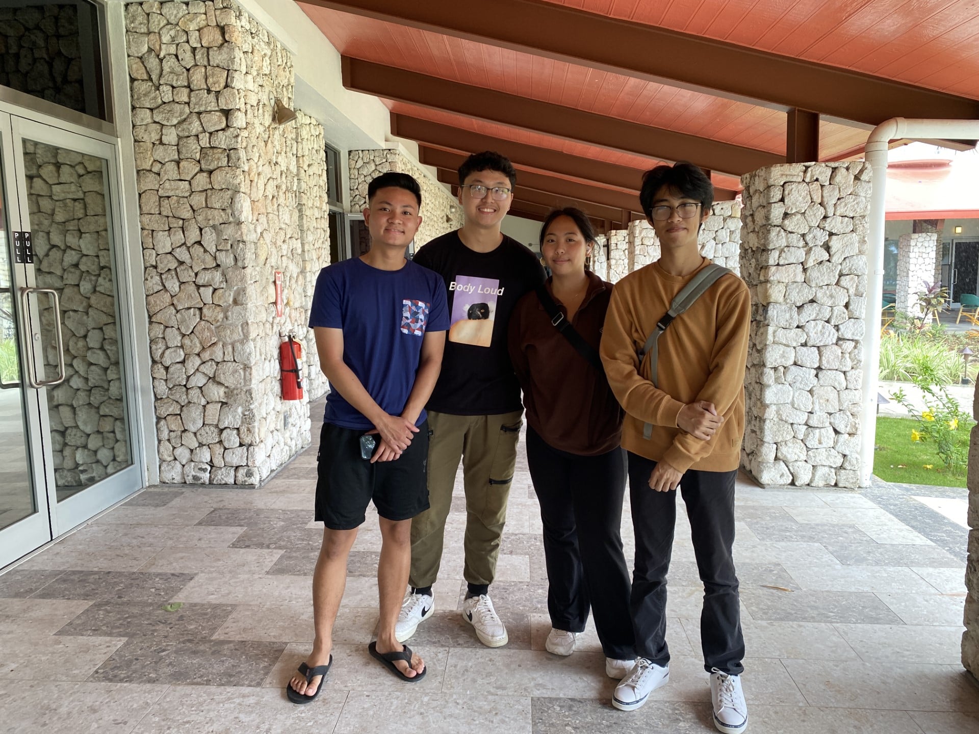 From left, Mark Alvaro, Aiden Montes, Samantha Calub, and Kyle Trinidad pose for a group photo at the rehearsal for their NMTech awards ceremony scheduled for June 15.