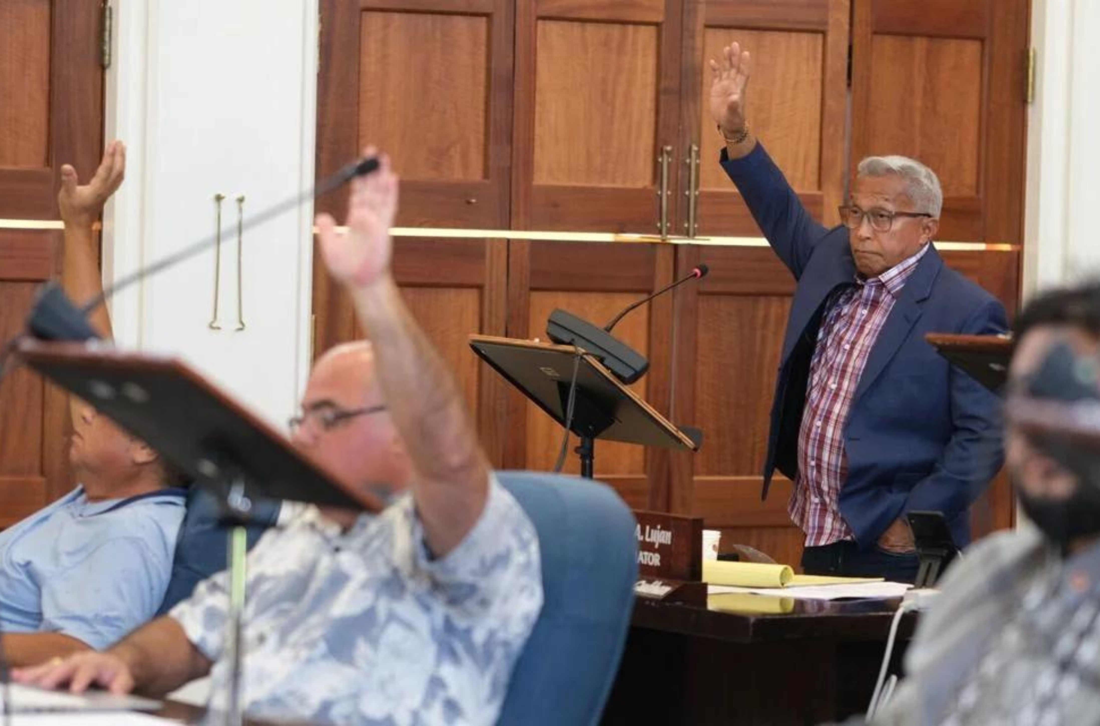 Senators vote on a resolution Monday, June 19, 2023, during an emergency session of the 37th Guam Legislature in Hagåtña. 