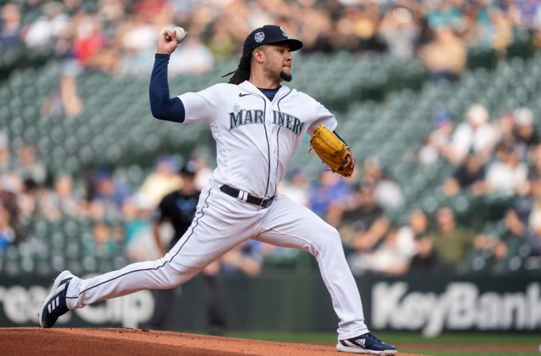 Seattle Mariners starter Luis Castillo (58) delivers a pitch during the first inning against the Washington Nationals at T-Mobile Park in Seattle, Washington, June 26, 2023.