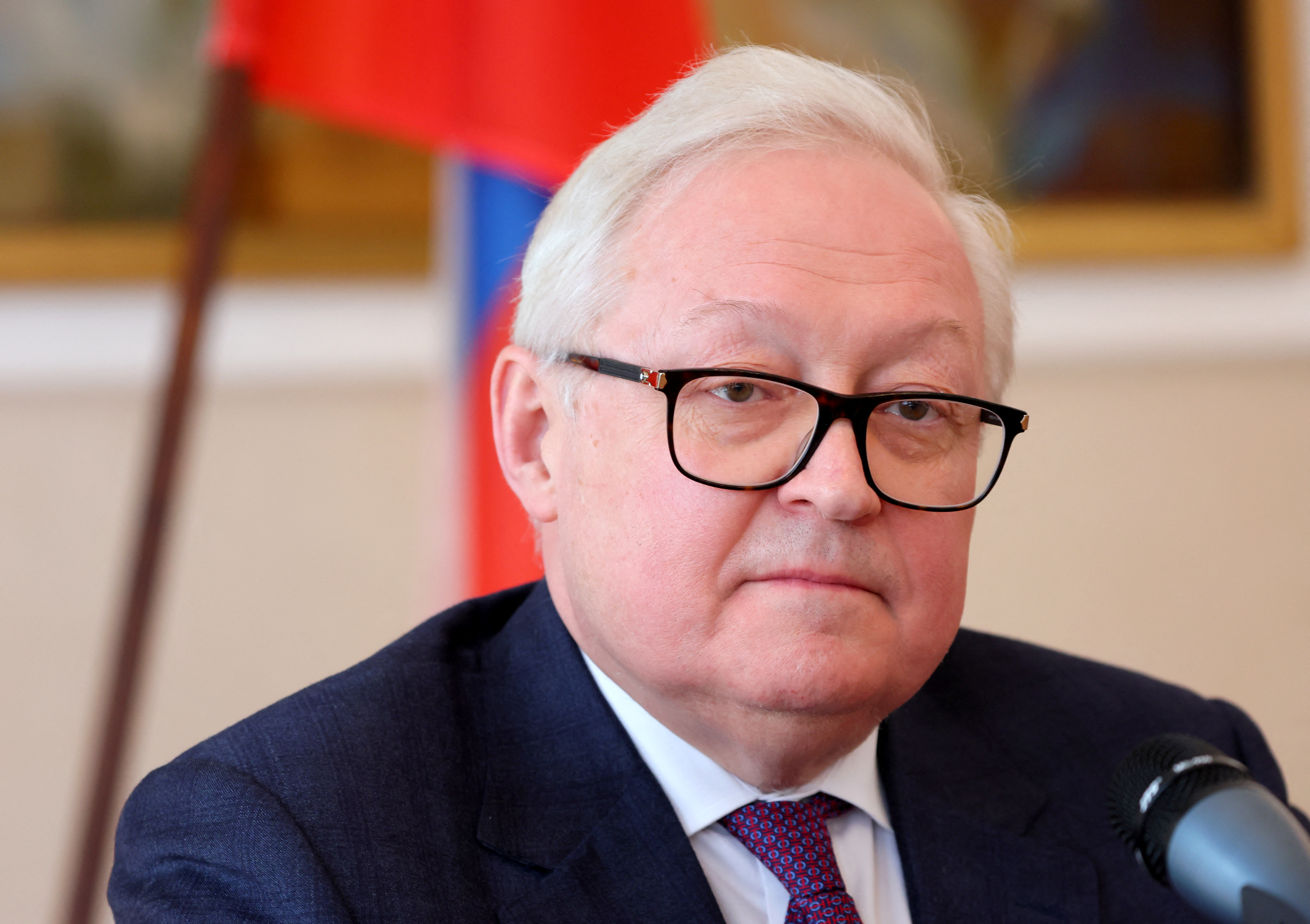FILE PHOTO: Russian Deputy Foreign Minister Sergei Ryabkov attends a news conference at the Russian Mission after his speech at the Conference on Disarmament at the United Nations in Geneva, Switzerland March 2, 2023. REUTERS/Denis Balibouse