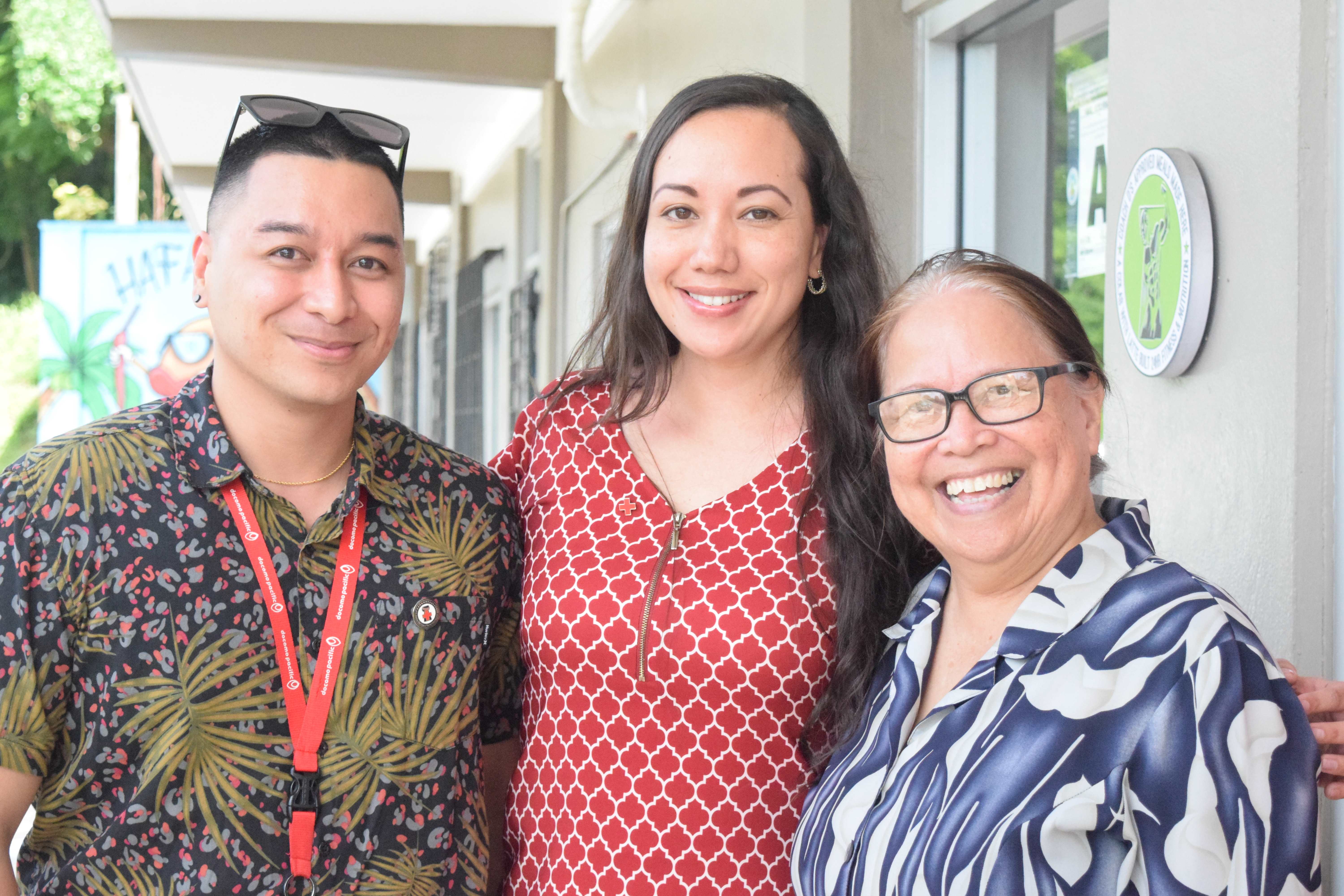 INAS 'Kitchen co-owner, Dr. Rita A. Sablan, right, with American Red Cross-NMI Chapter Board Members Brent Deleon Guerrero, left, and Patty Palacios.