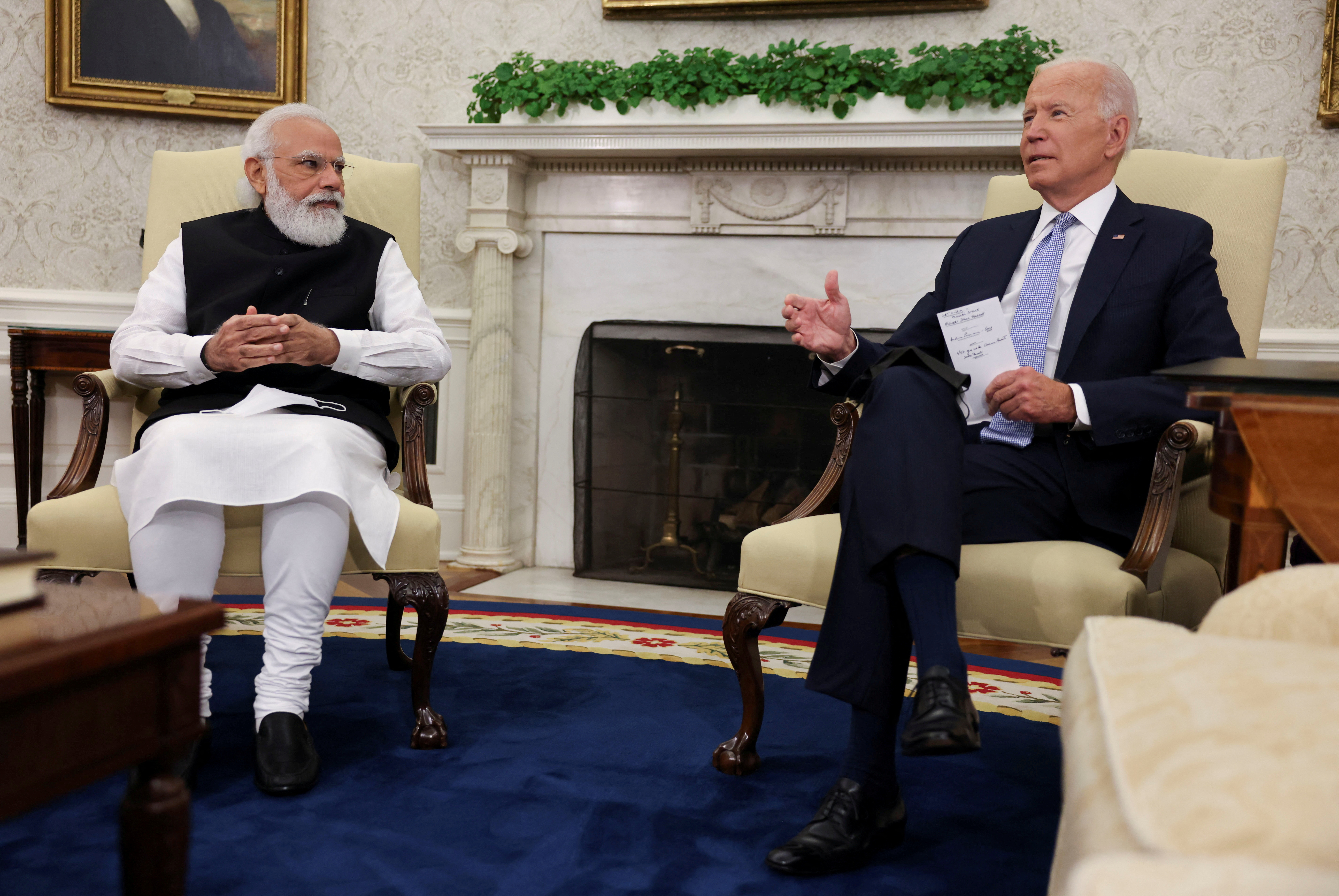 FILE PHOTO: U.S. President Joe Biden meets with India's Prime Minister Narendra Modi in the Oval Office at the White House in Washington, U.S., September 24, 2021. REUTERS/Evelyn Hockstein/File Photo