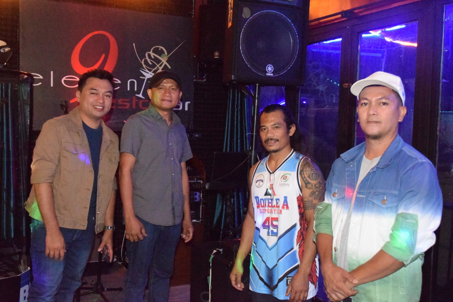 From left to right are 9-Eleven Restobar Karaoke Singing Contest 2019 champion Robby Murillo, 2018 chamption John Singson, 2021 champion Nilo De Belen and 2020 champion Ace Doca pose for photo at 9-Eleven Restobar in Garapan.