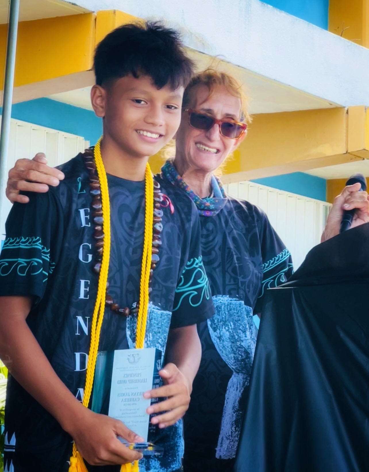 School Principal D. Tanya King, right, with the recipient of the Principal’s Award, Bryan Cabrera.