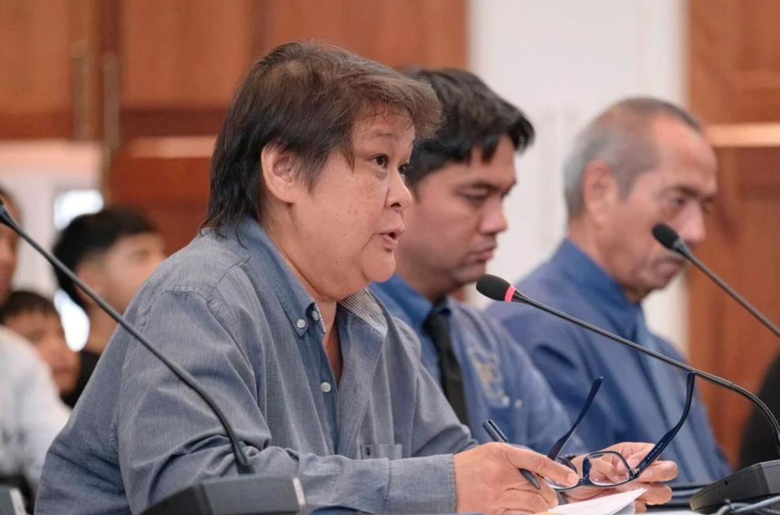 Alice Taijeron, CHamoru Land Trust Commission administrative director, answers questions during a public hearing Friday, June 23, 2023, at the Guam Congress Building in Hagåtña on the eviction of the Guam International Raceway.