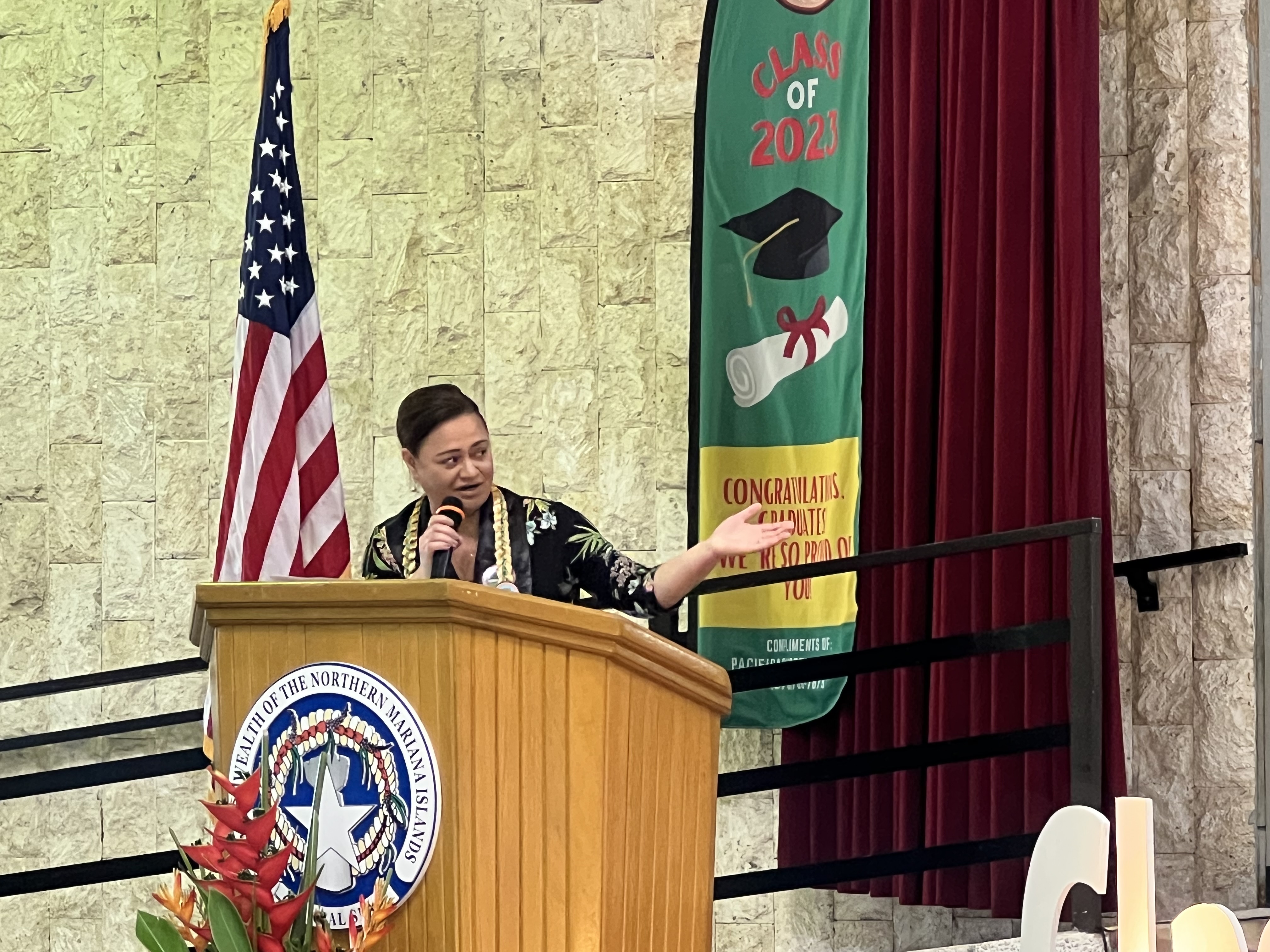 Da’ok Academy Principal Christine Tudela delivers her remarks.