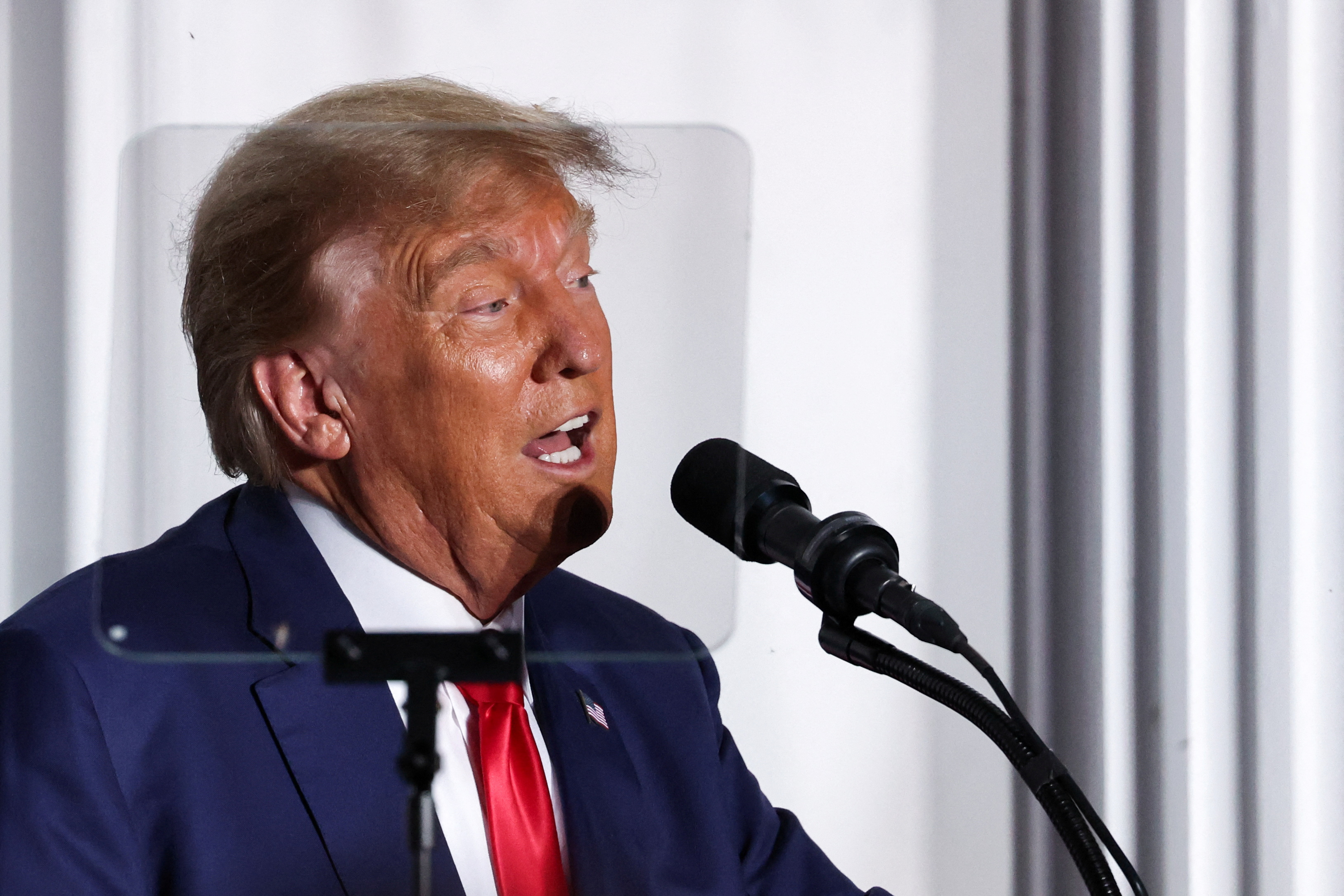 Former U.S. President Donald Trump delivers remarks during an event following his arraignment on classified document charges, at Trump National Golf Club, in Bedminster, New Jersey, U.S., June 13, 2023. REUTERS/Amr Alfiky