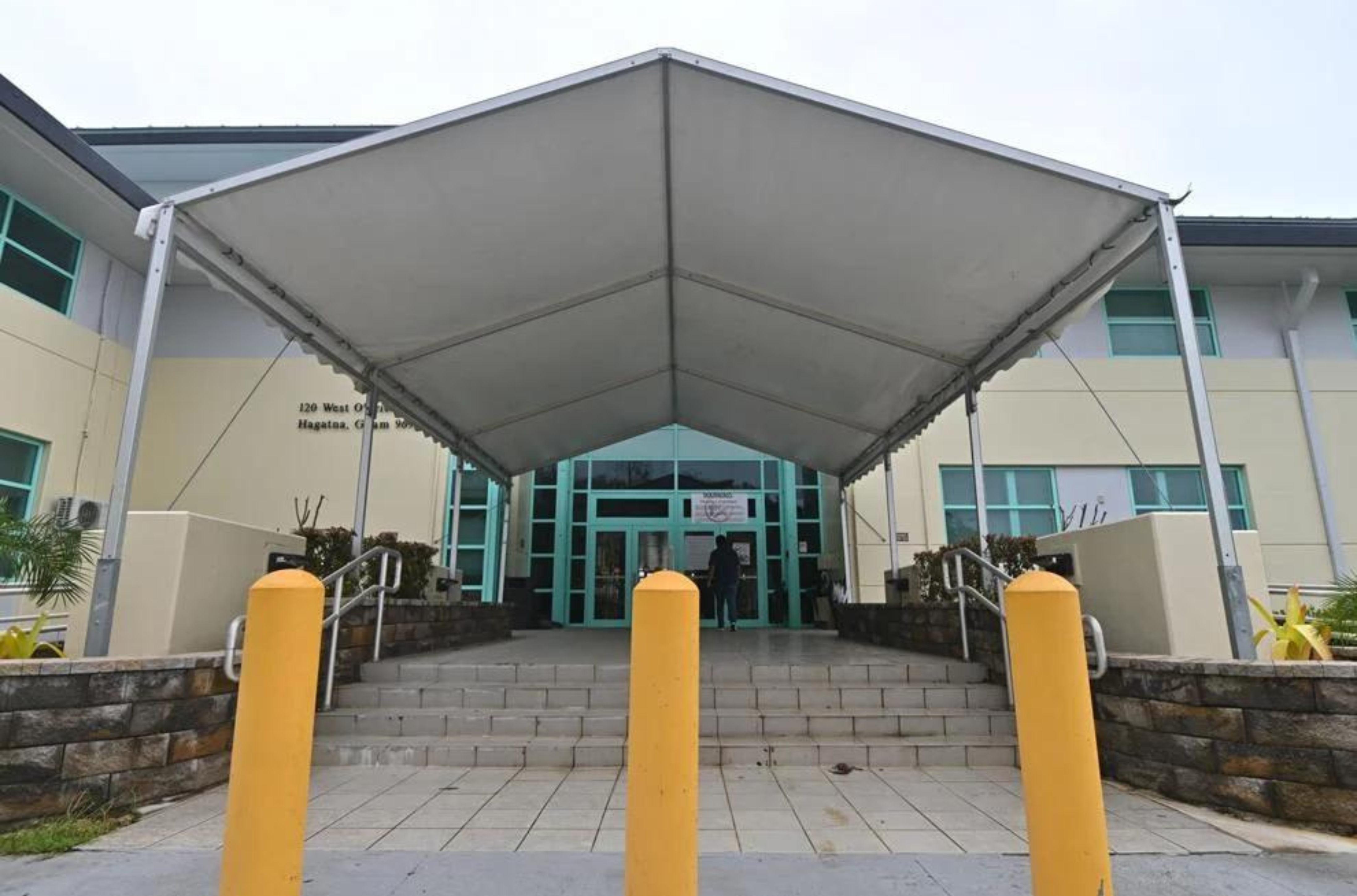 The main entrance to the Guam Judicial Center in Hagåtña is shown Wednesday, May 31, 2023.