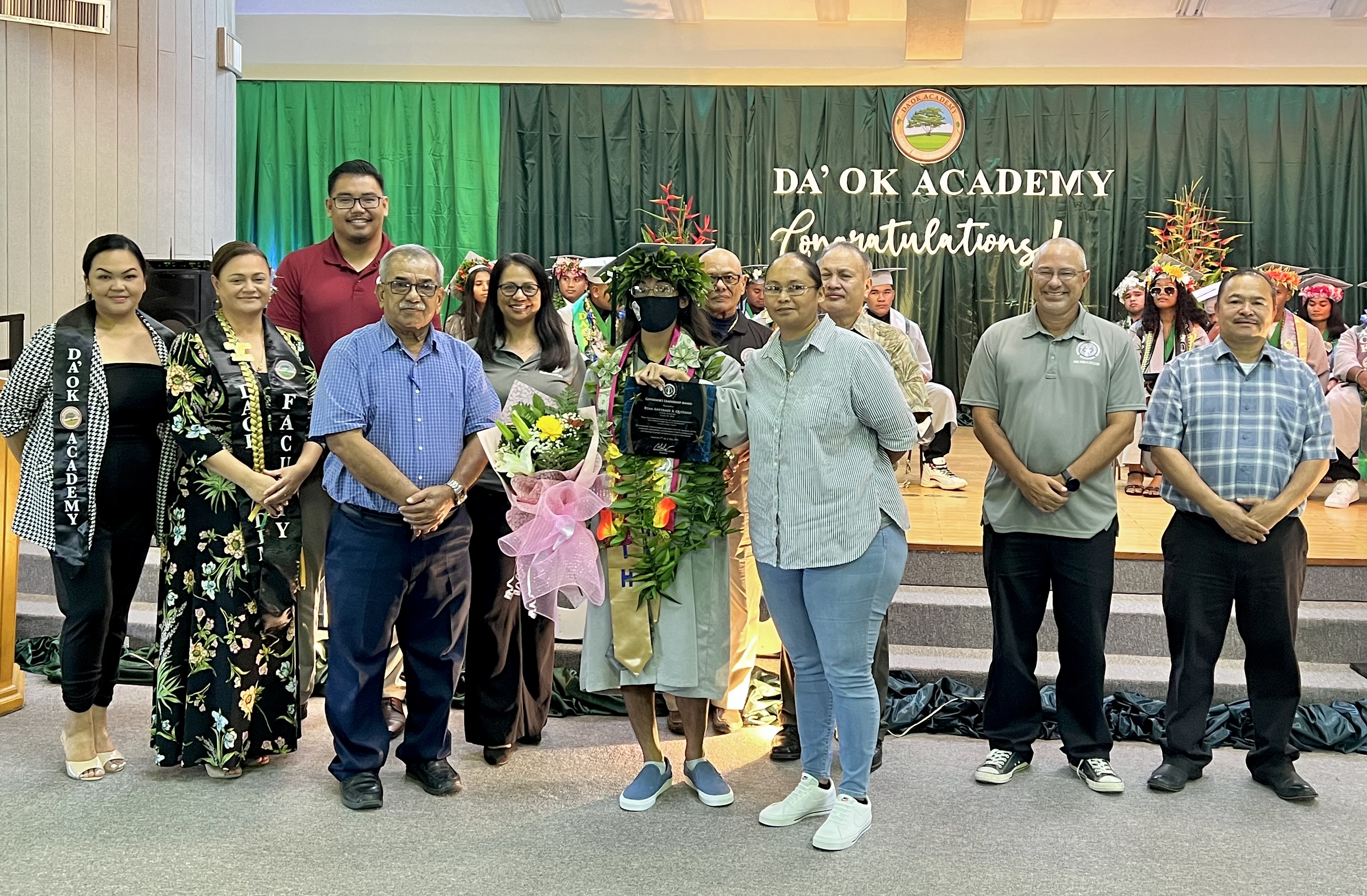 The Governor’s Leadership Award was presented to Ryan Anfernee A. Quitano. Also in photo are Quitano's mother, Northern Marianas Technical Institute Chief Executive Officer Jodina Attao, Governor’s Special Assistant for Administration Oscar Babauta, Da’ok Academy Principal Christine Tudela, Board of Education Chairman Antonio L. Borja, Vice Chairman Herman Atalig, Secretary/Treasurer Gregory Pat Borja, Member Maisie B. Tenorio, Member Andrew Orsini and Commissioner of Education Dr. Alfred B. Ada.