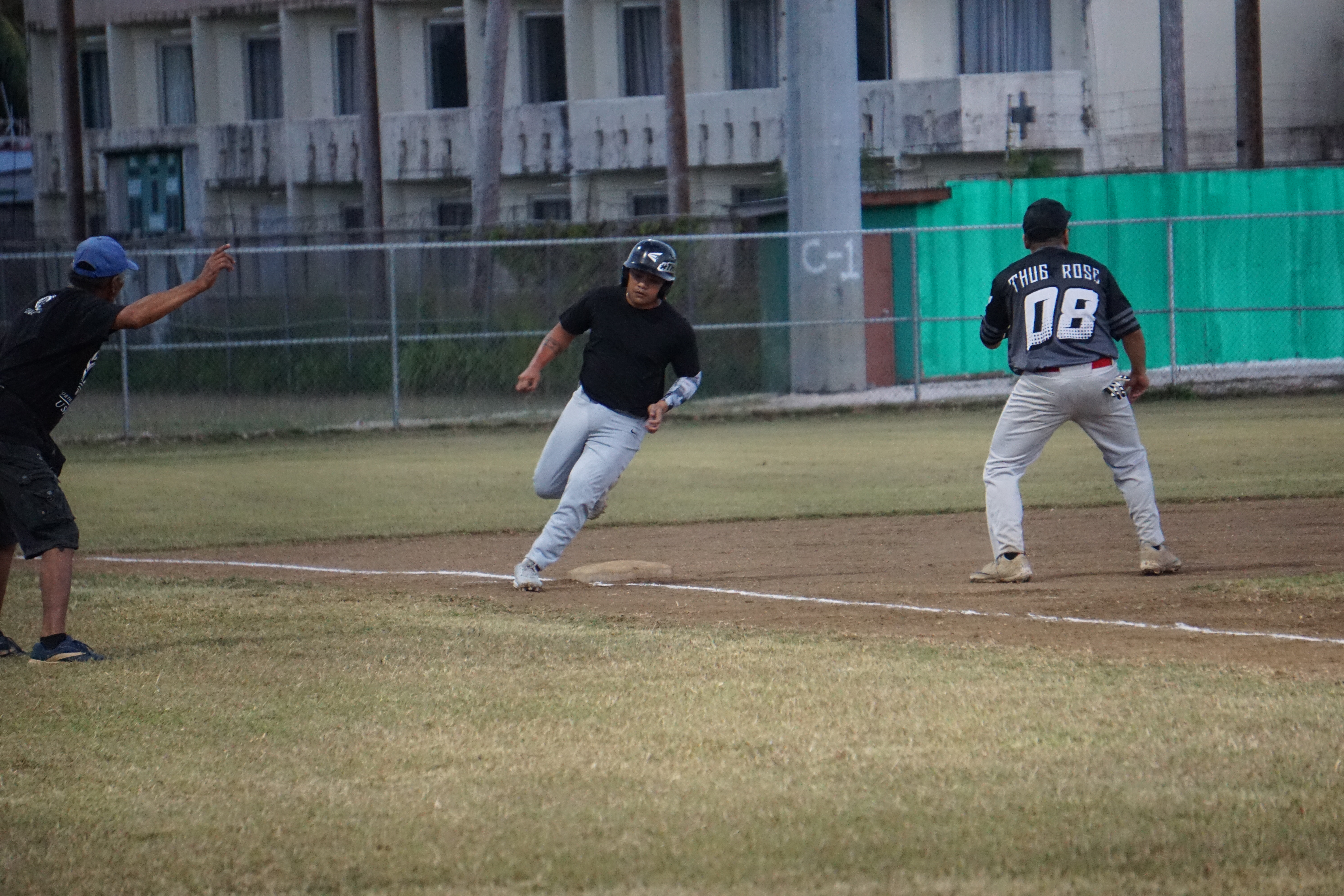 The Survivor's Austin Hocog rounds the bases during a game against the Falcons in the 2023 Tan Holdings Saipan Baseball League  at the Francisco "Tan Ko" Palacios Baseball Field.
