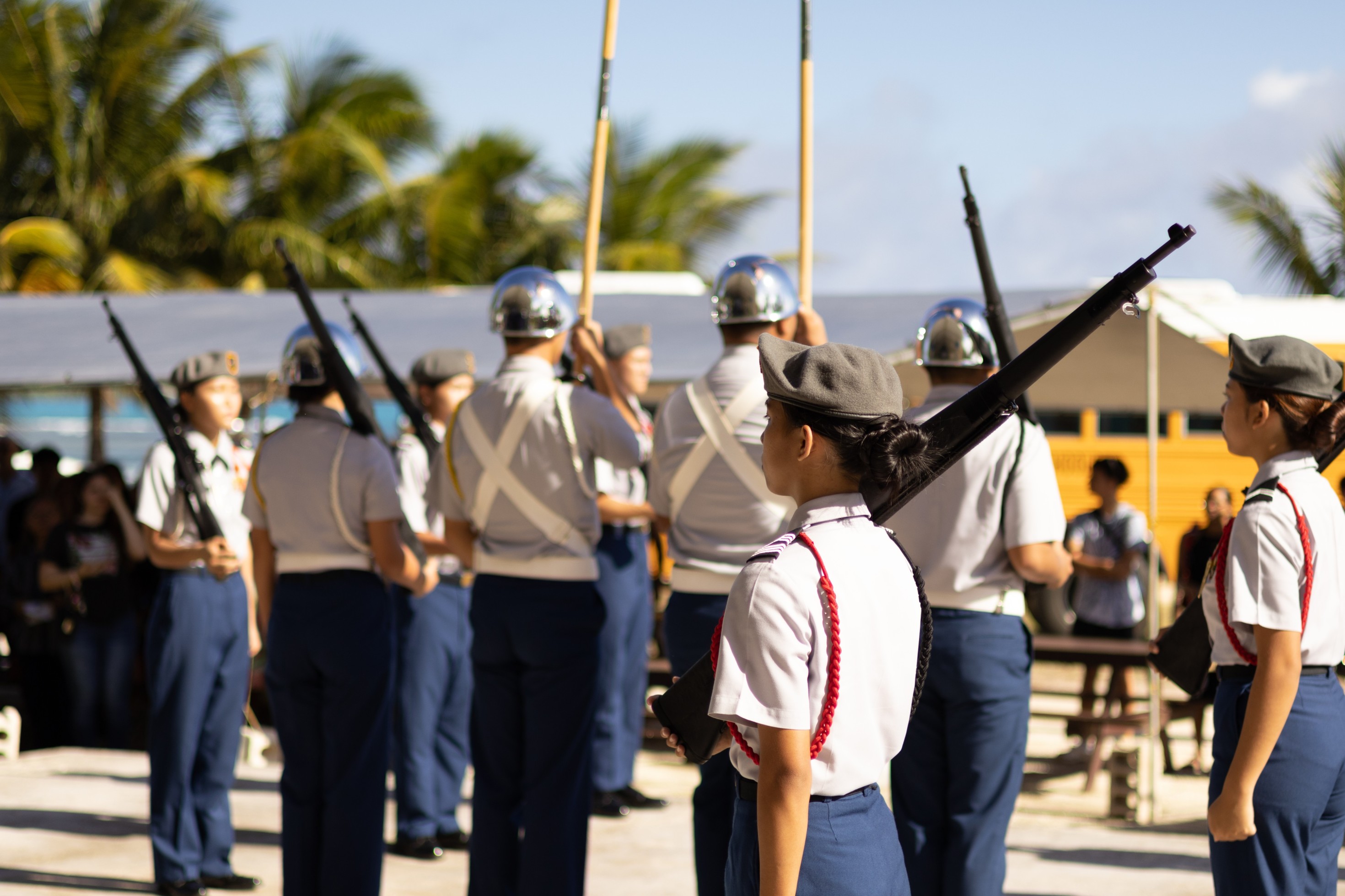 The Honor Guard and Color Guard in position during the flag ceremony.