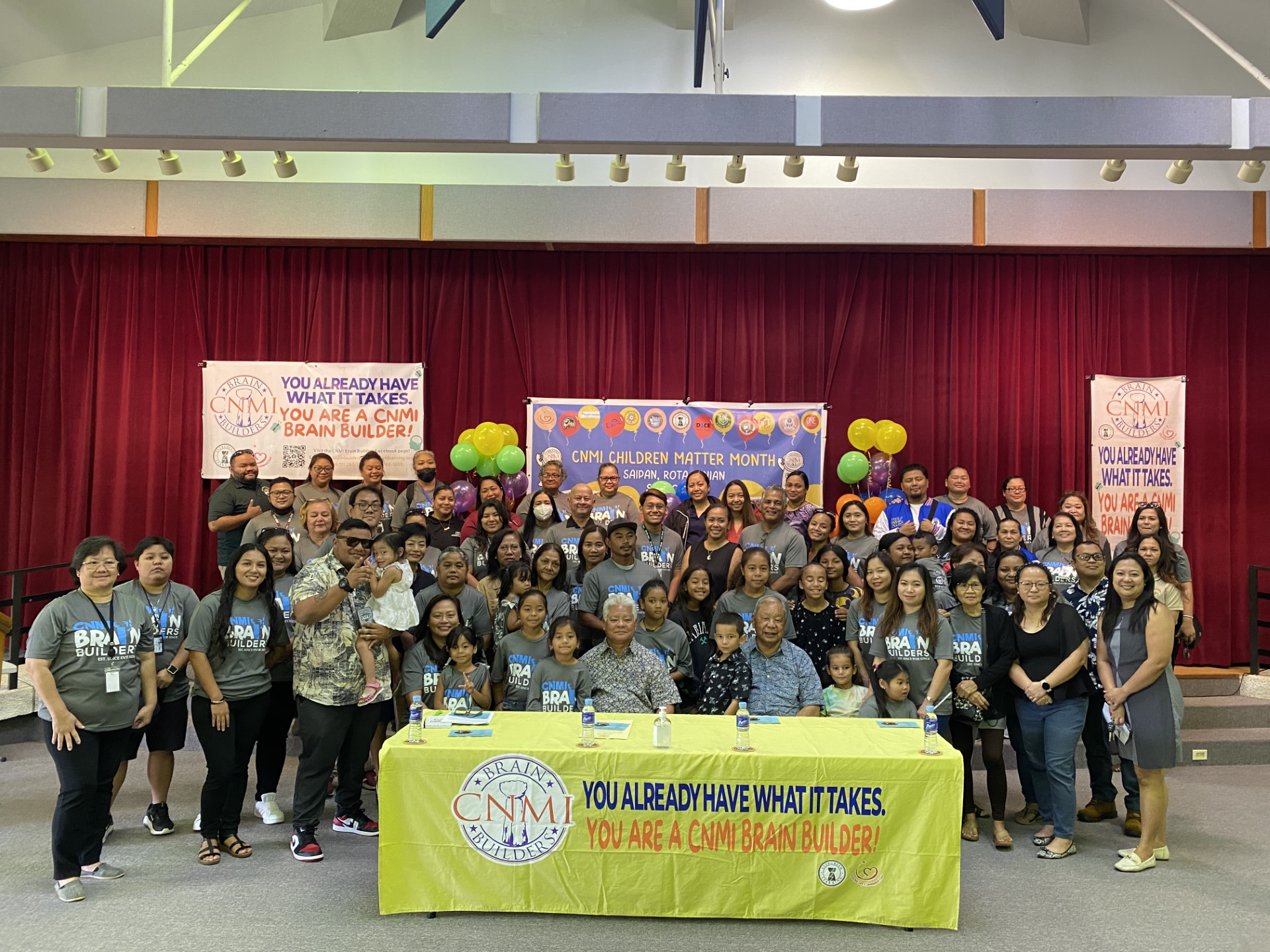 Early-childhood educators, parents, and children pose for a photo with Gov. Arnold I. Palacios and Lt. Gov. David M. Apatang during a proclamation signing ceremony for CNMI Childhood Matter Month on Thursday at the multi-purpose center.