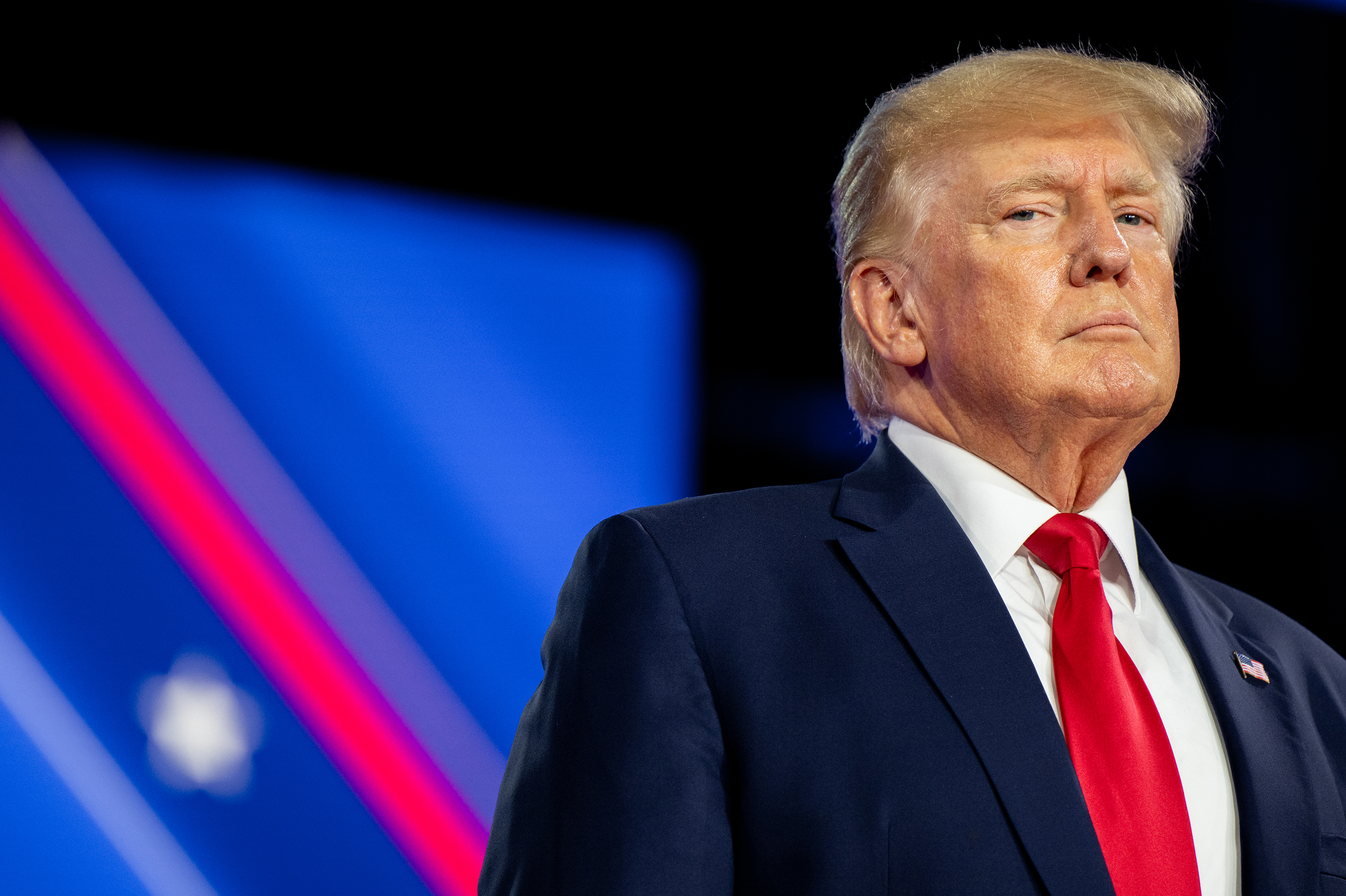 Former President Donald Trump prepares to speak at the Conservative Political Action Conference held at the Hilton Anatole on Saturday, Aug. 6, 2022, in Dallas. (Brandon Bell/Getty Images/TNS)