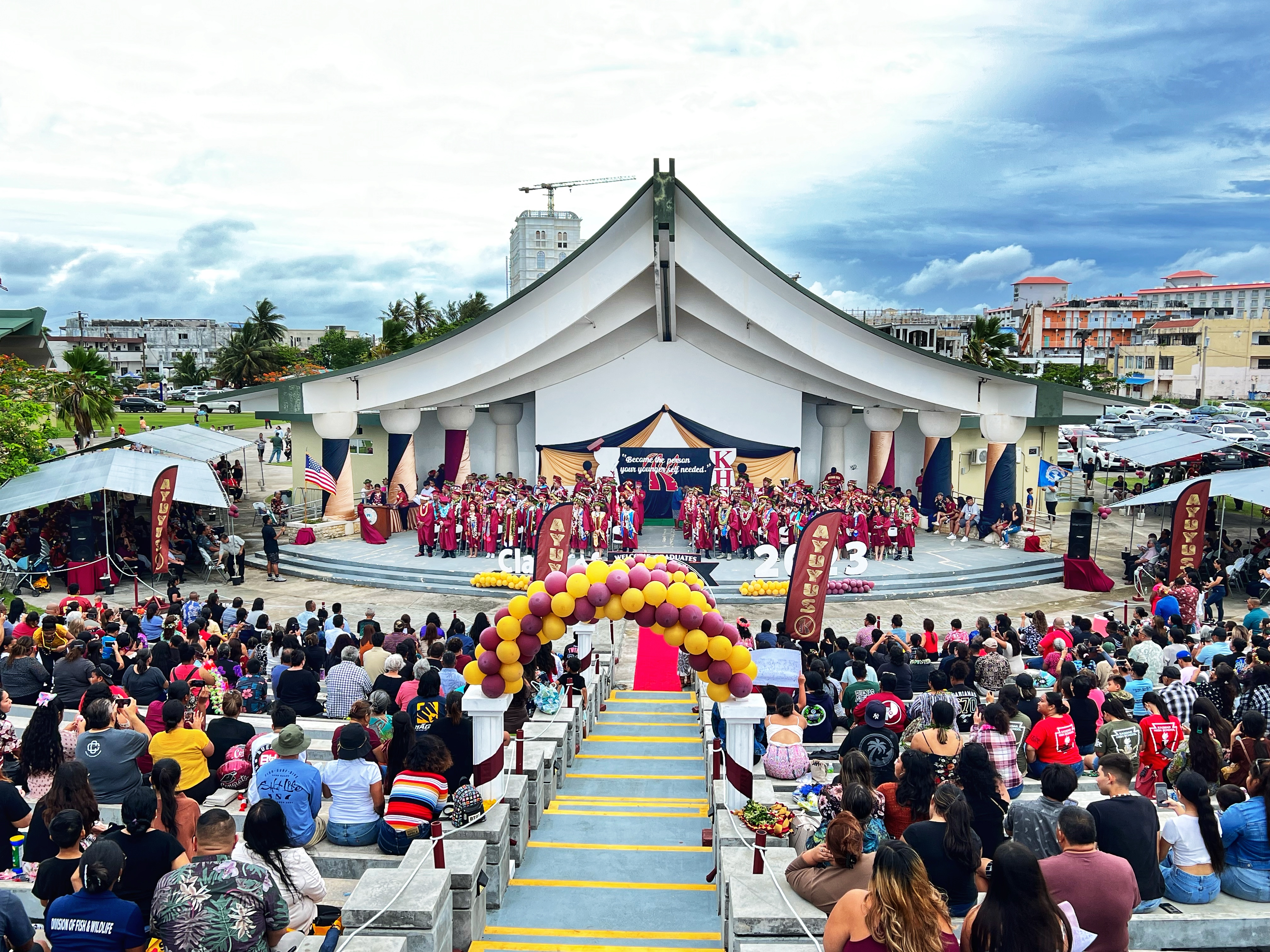 The 119 members of Kagman High School’s Class of 2023 are introduced to the public at the American Memorial Park amphitheater.