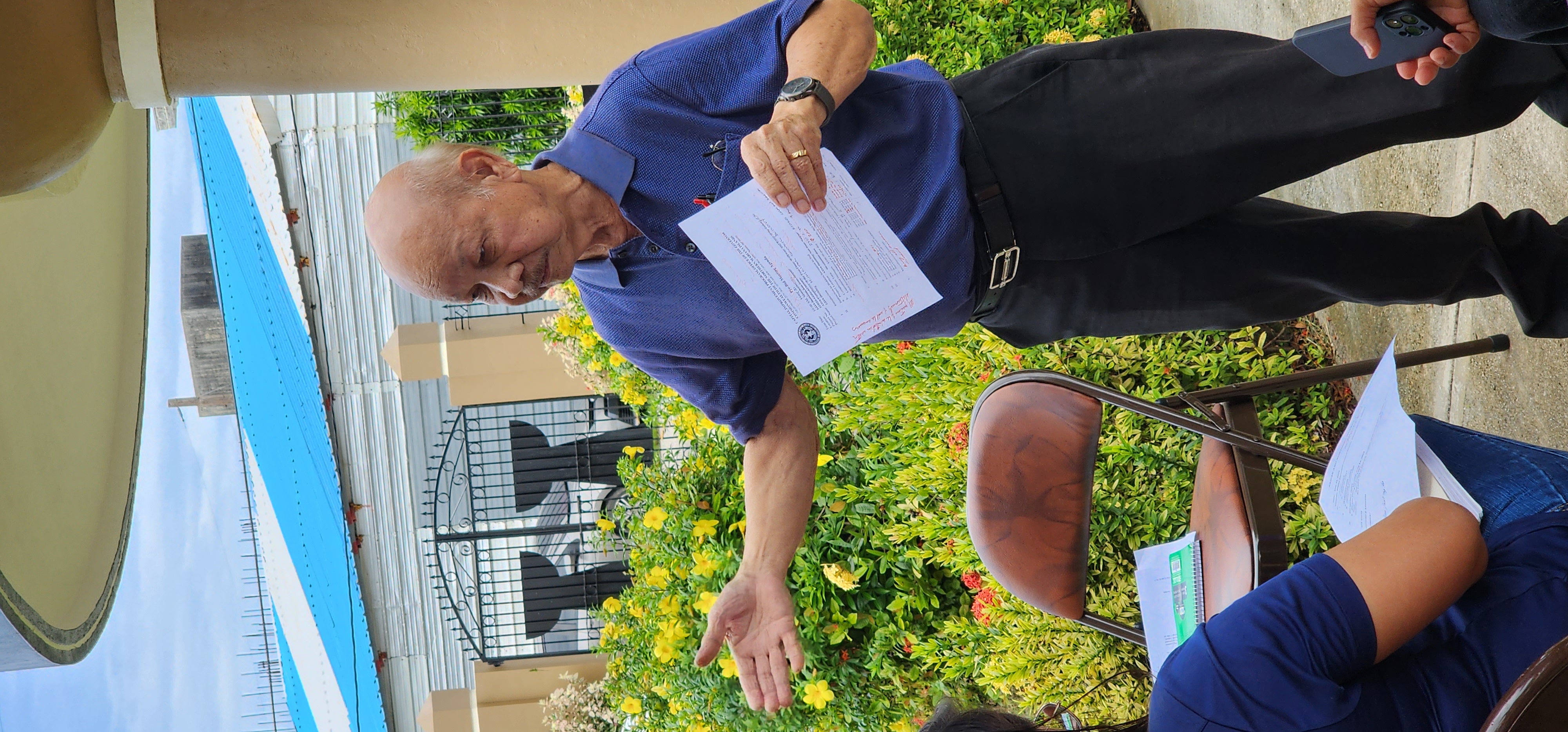 Herman Cabrera, project manager for the new municipal council building, speaks during a pre-bid conference at the Leadership Memorial Kiosku in Chalan Kanoa on Wednesday, May 31.
