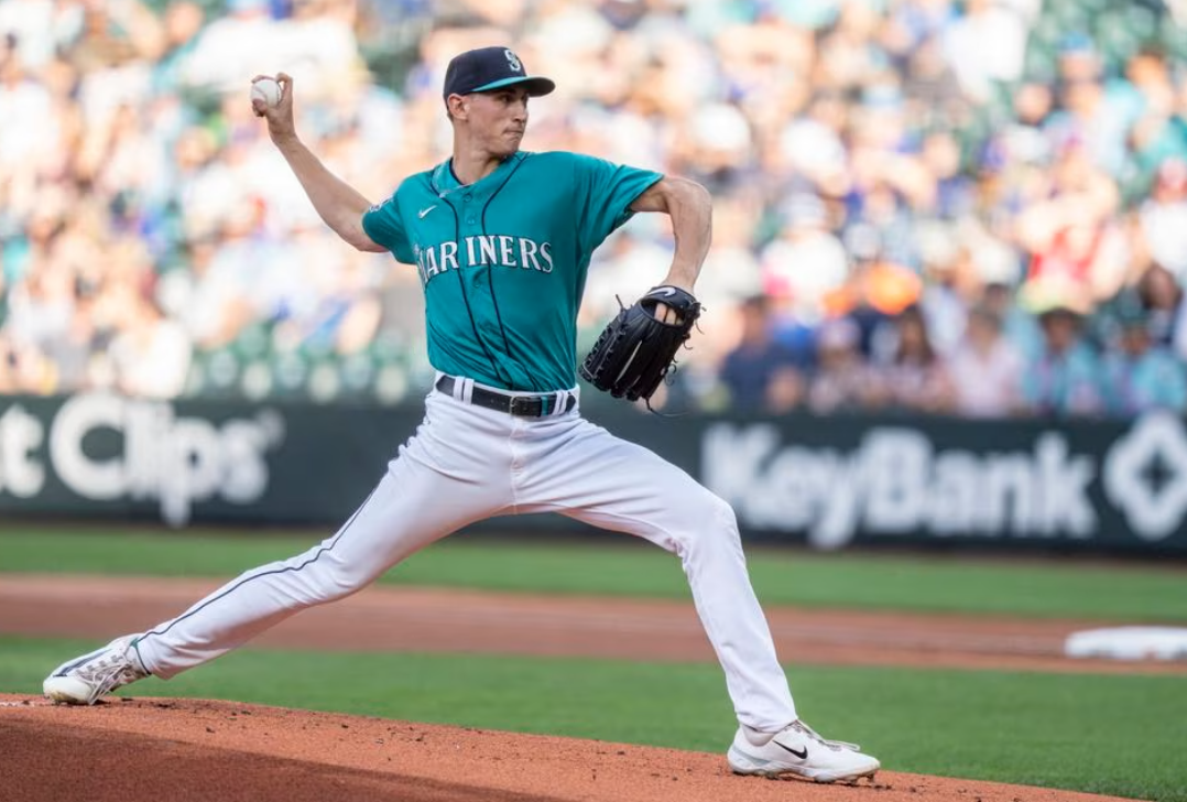 Seattle Mariners starter George Kirby (68) delivers a pitch during the first inning against the Detroit Tigers at T-Mobile Park in Seattle, Washington, July 15, 2023.