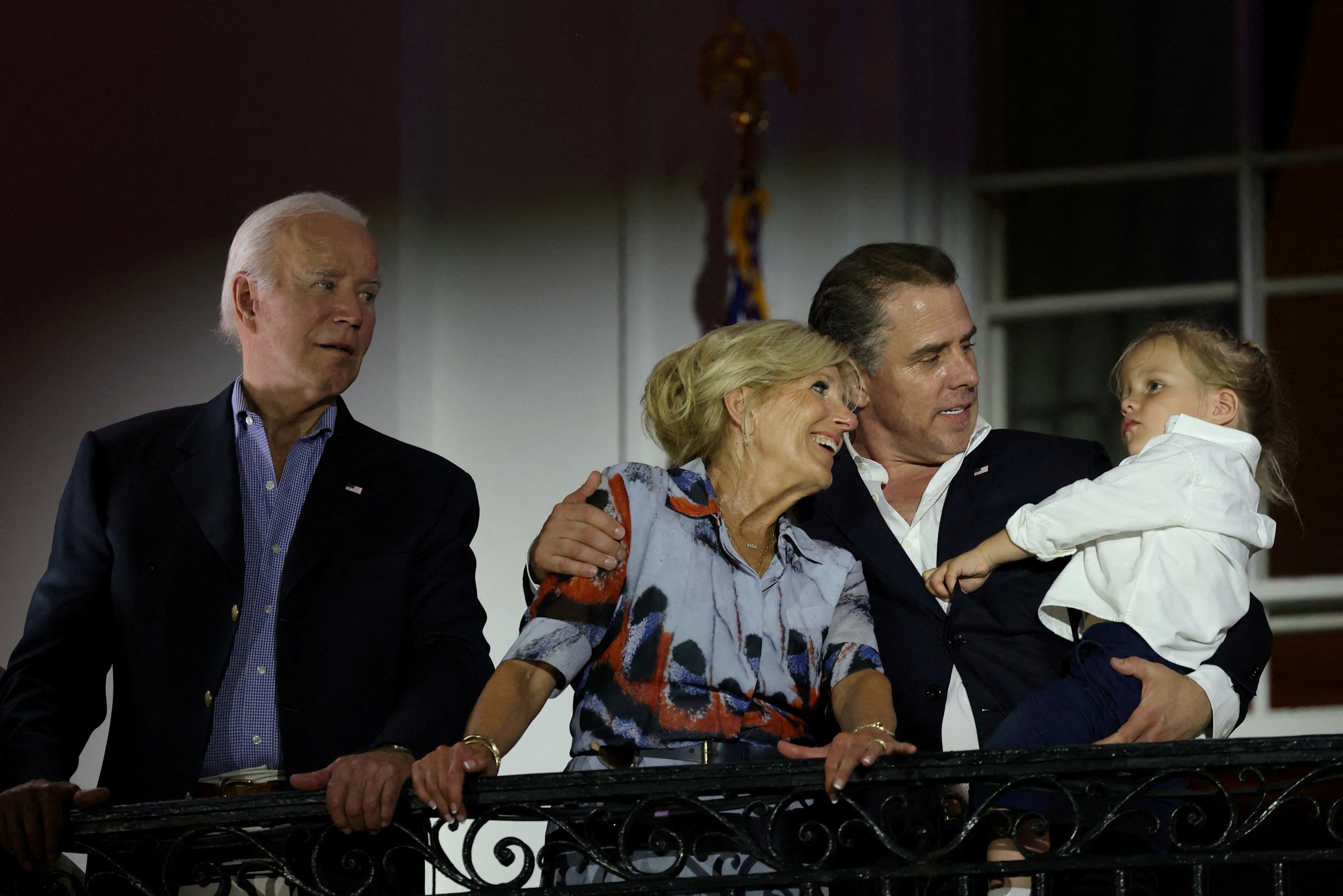 U.S. President Joe Biden, first lady Jill Biden, Hunter Biden and Beau Biden Jr. watch the fireworks during an Independence Day celebration on the South Lawn at the White House in Washington, U.S., July 4, 2023. REUTERS/Julia Nikhinson/File Photo