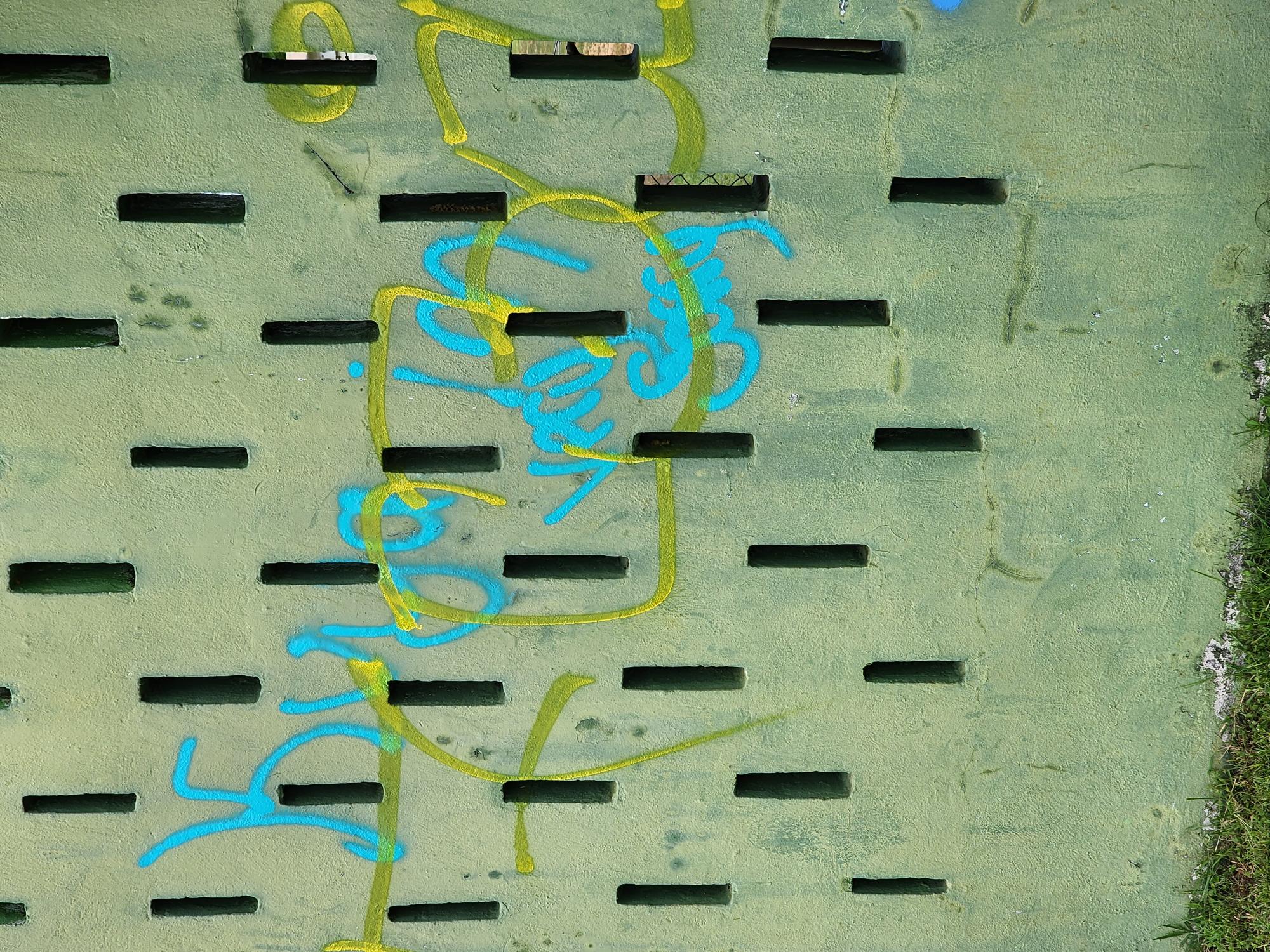 The baseball field’s bleachers, walkways, and walls were spray-painted with graffiti