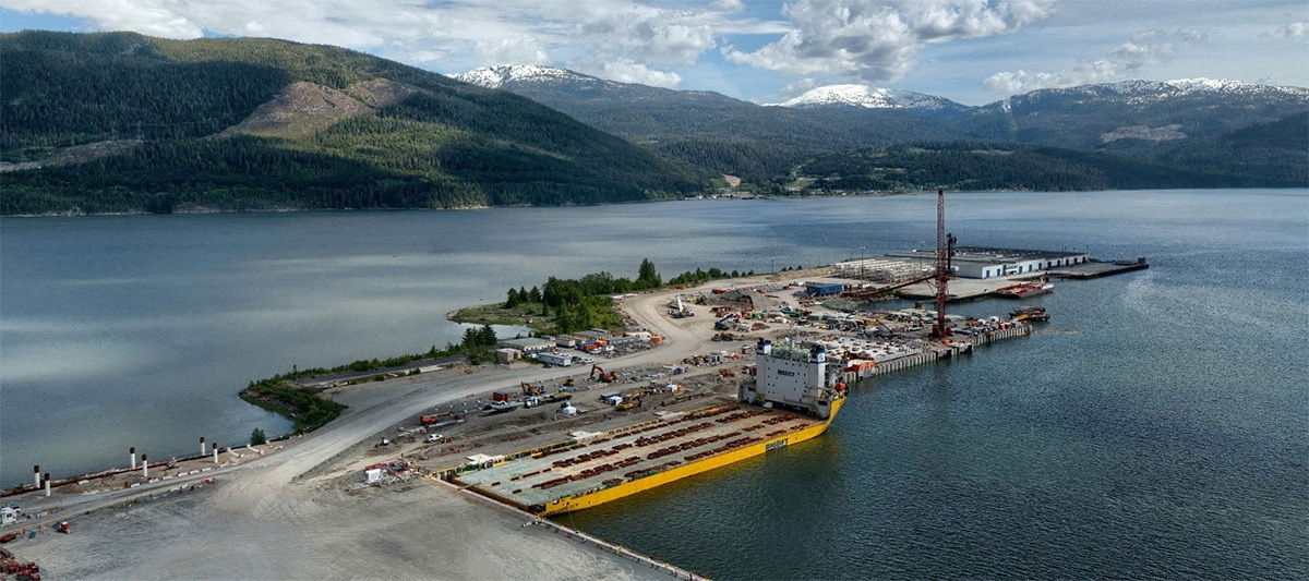 The marine offloading facility at the LNG Canada site is pictured, in Kitimat, Canada, September 2022.