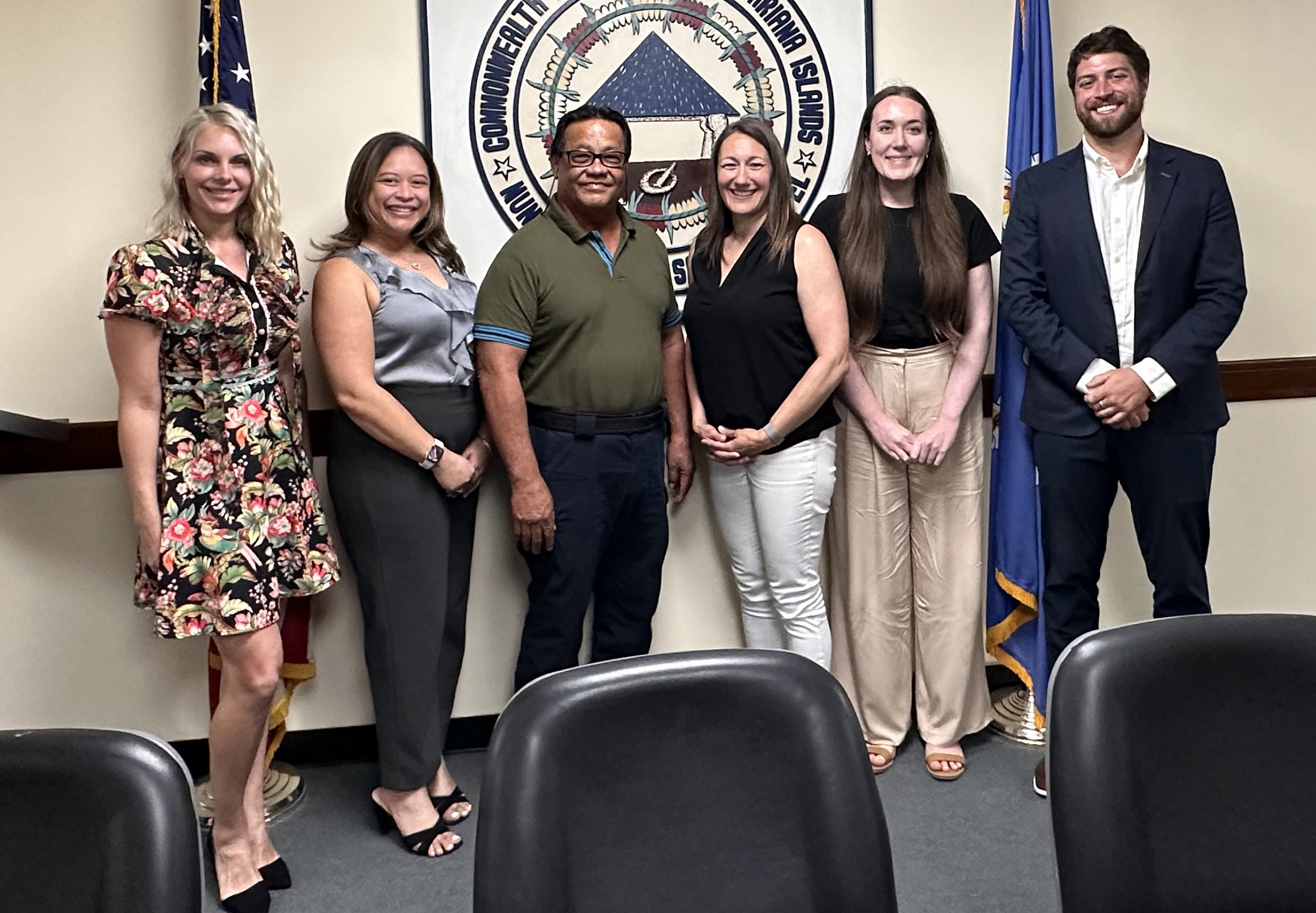 From left, Associate AIF Director Britni Beck (Intertribal Agriculture Council/IEDC), Network Director Nadine C. Deleon Guerrero (CNMI SBDC), Mayor of Saipan Ramon “RB” Blas Camacho, Senior Vice President Jolene Schalper (Great Falls Development Authority/IEDC), Senior Economic Development Associate Delaney Luna (IEDC) and Director of Operations Artees Vannett (Grey Snow Management Solutions/IEDC).