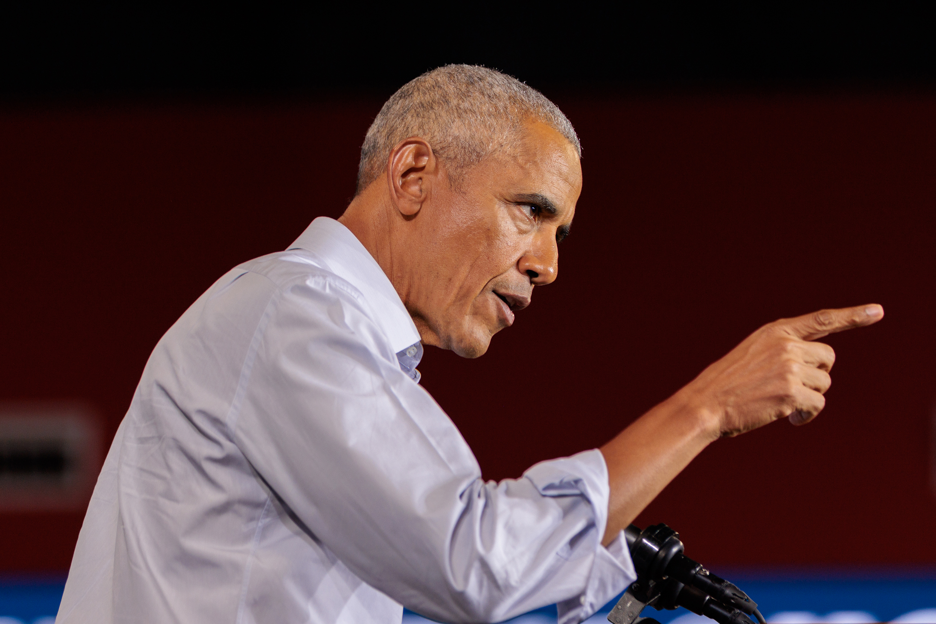 Former President Barack Obama speaks at a campaign event on Oct. 28, 2022, in Atlanta. (Arvin Temkar/Atlanta Journal-Constitution/TNS)