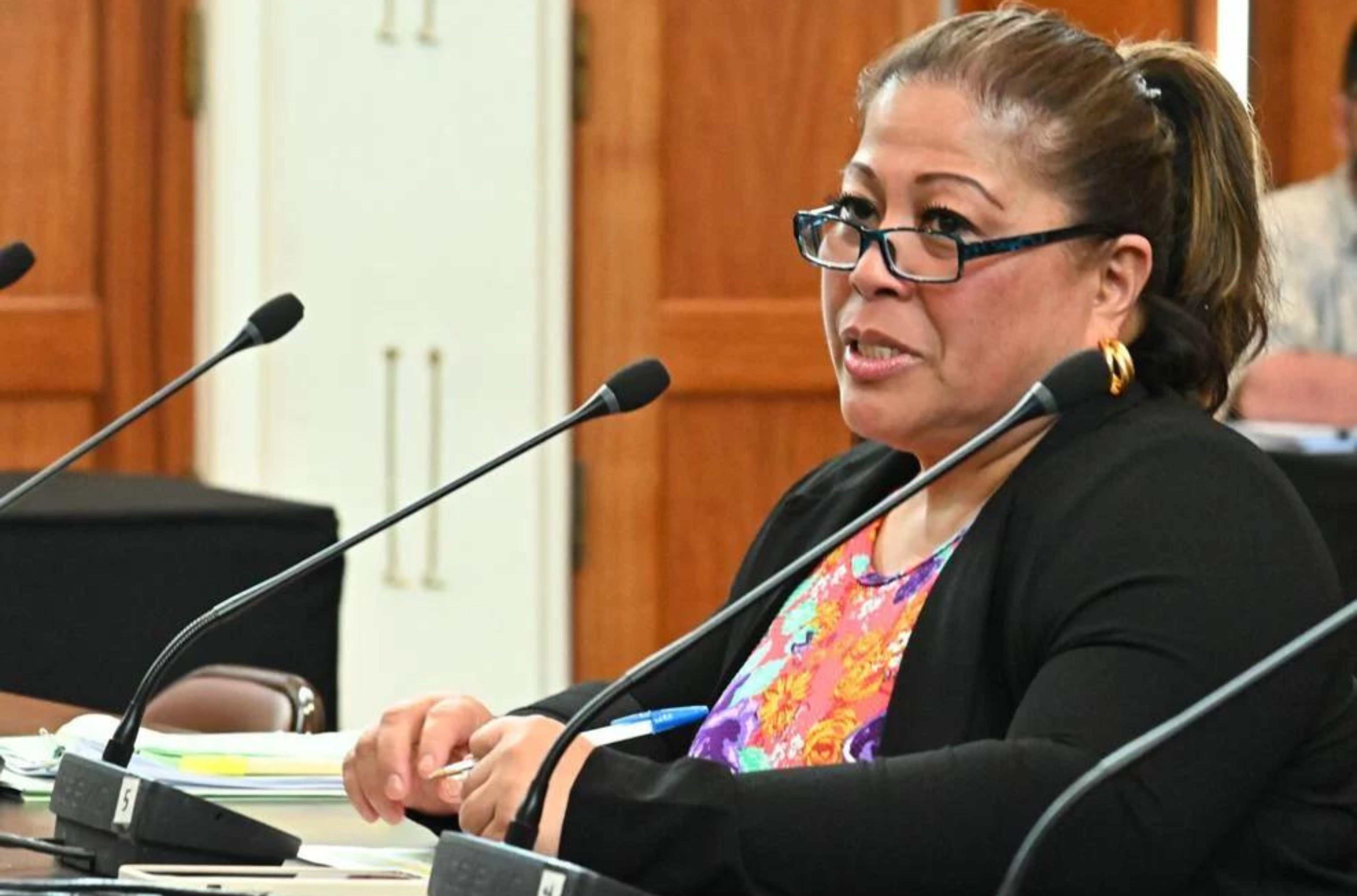 Guam Academy Charter Schools Council Chairperson Evangeline M. Cepeda spoke before the Guam Legislature during a budget hearing July 19, 2023.