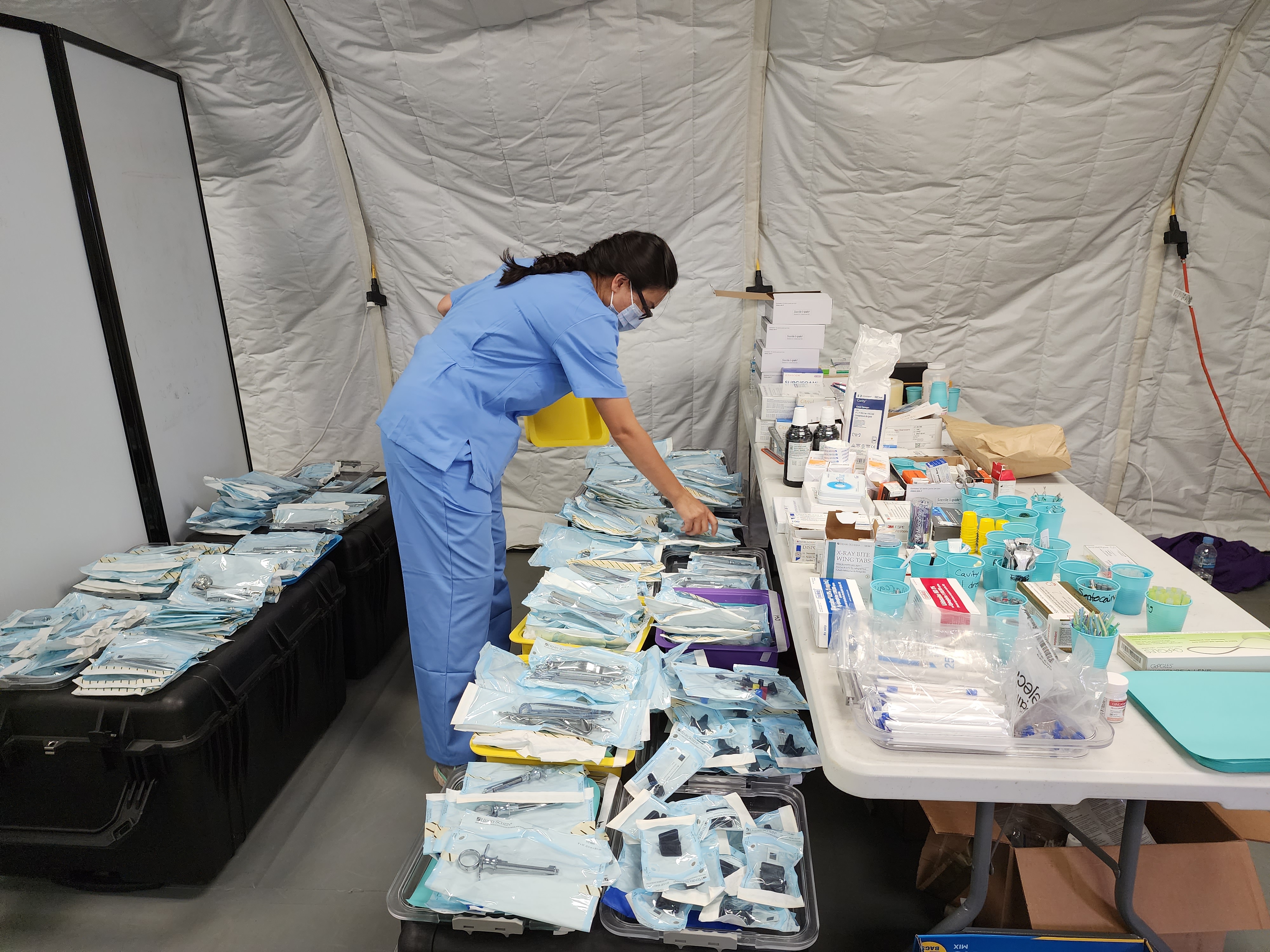 Medical staff prepare dental tools for the Innovative Readiness Training-Wellness Mission 2023 on Saipan.