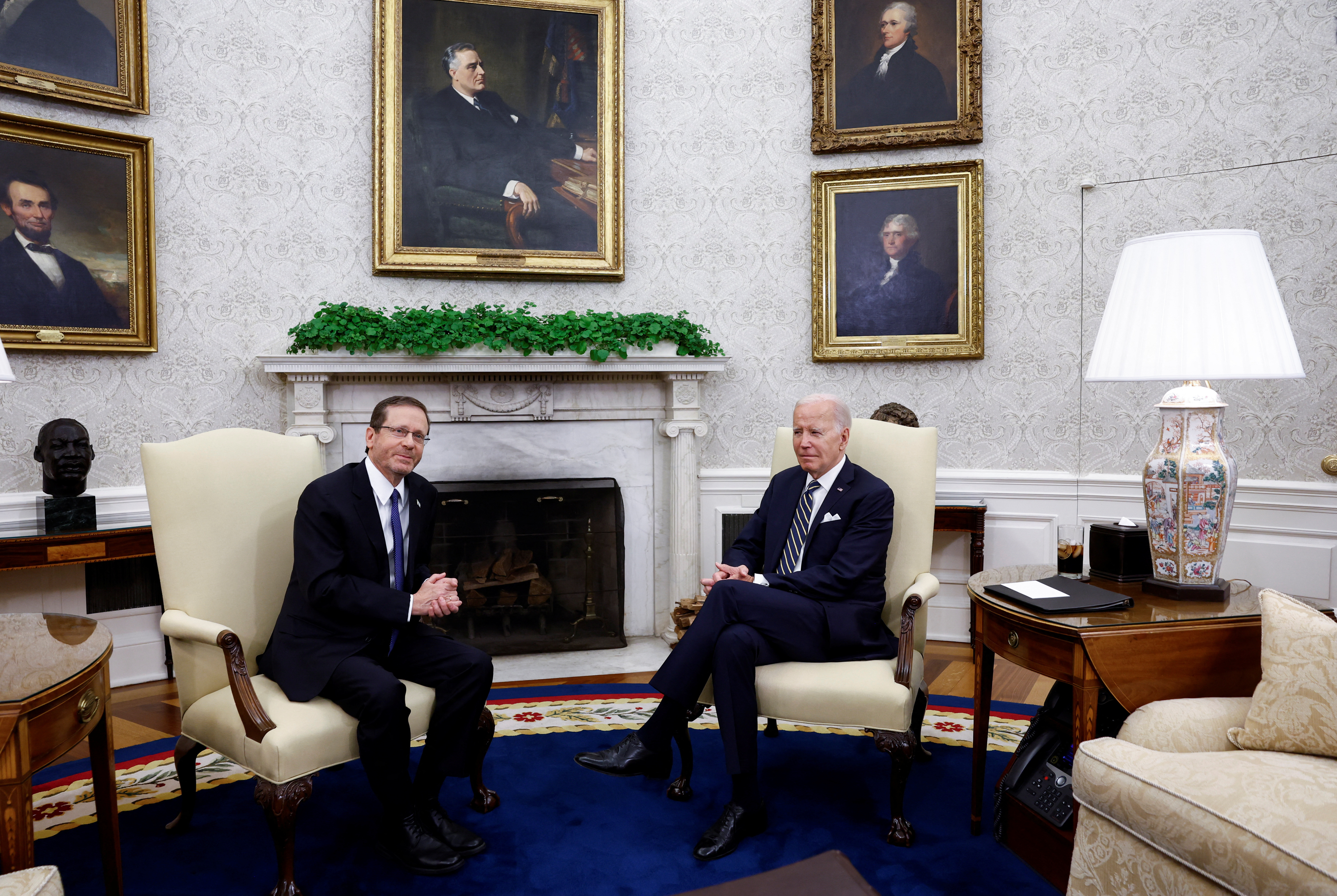 Israeli President Isaac Herzog meets with U.S. President Joe Biden in the Oval Office at the White House in Washington, U.S., July 18, 2023. REUTERS/Evelyn Hockstein