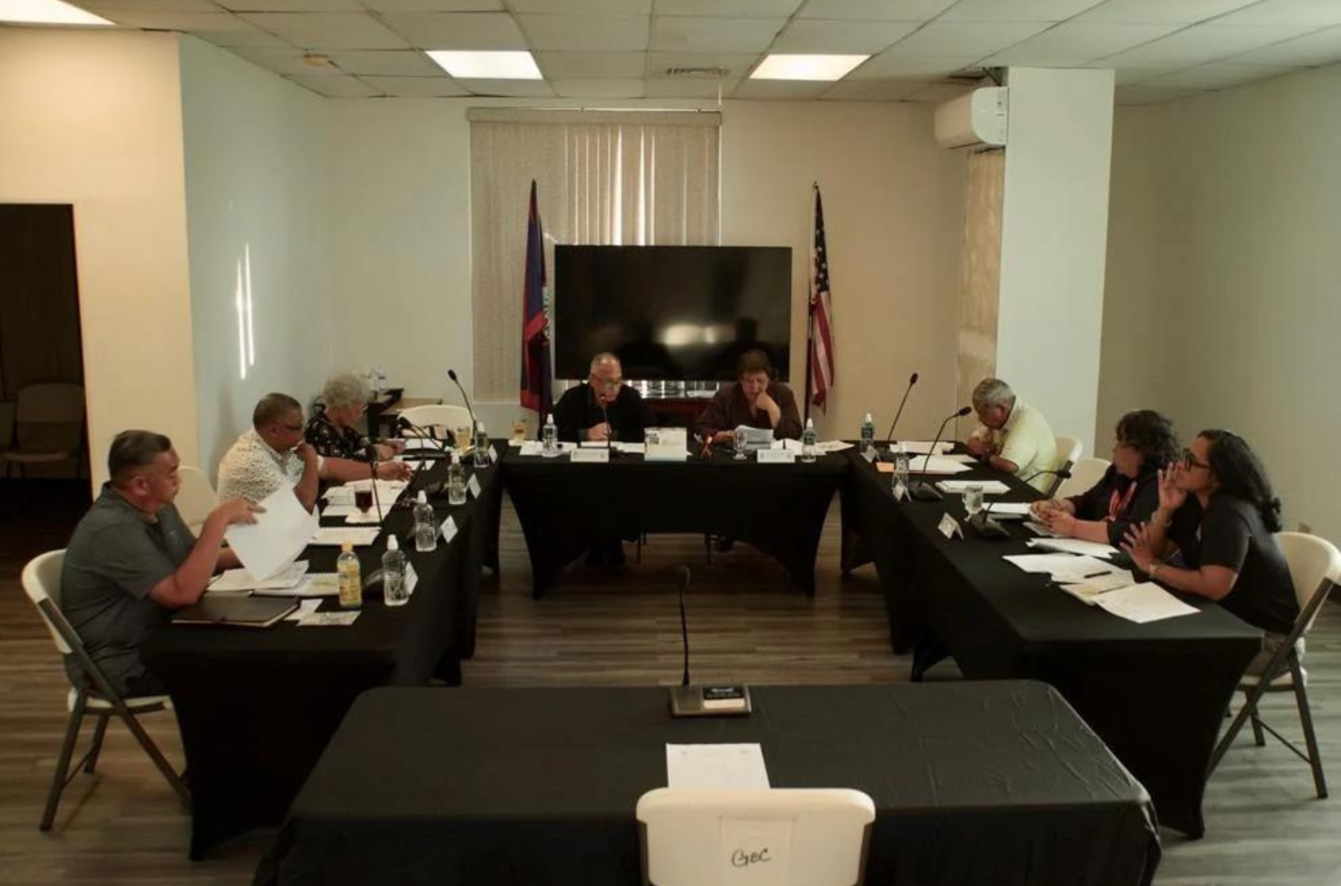 The Guam Election Commission gathers at the Oka Building in Tamuning for their regular meeting June 22, 2023. GEC is seeking more information before accommodating the Democratic Party of Guam’s intention to conduct closed primary elections.