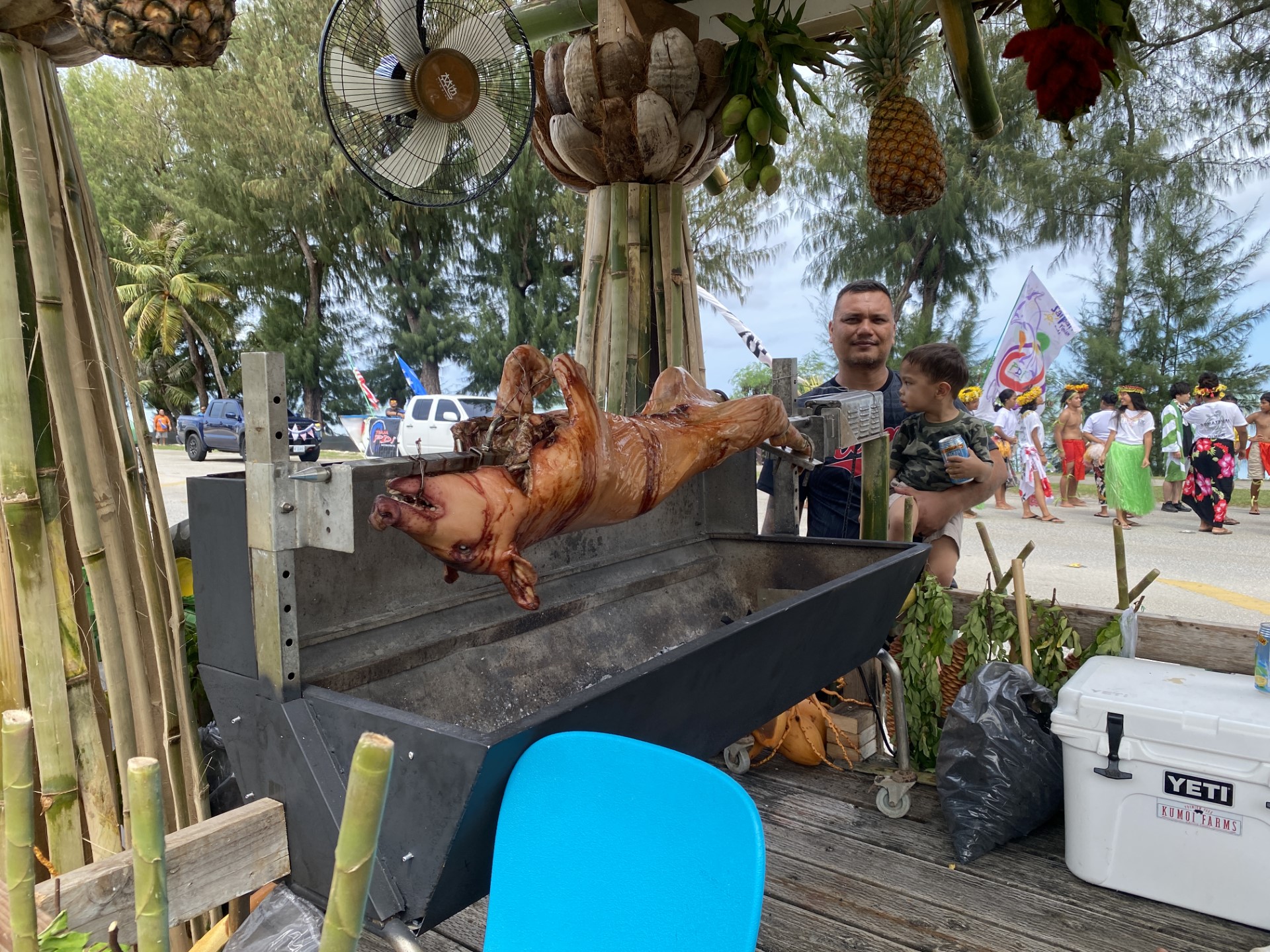 A roast pig was displayed on the Kagman Agricultural Farms and Producers Association float.