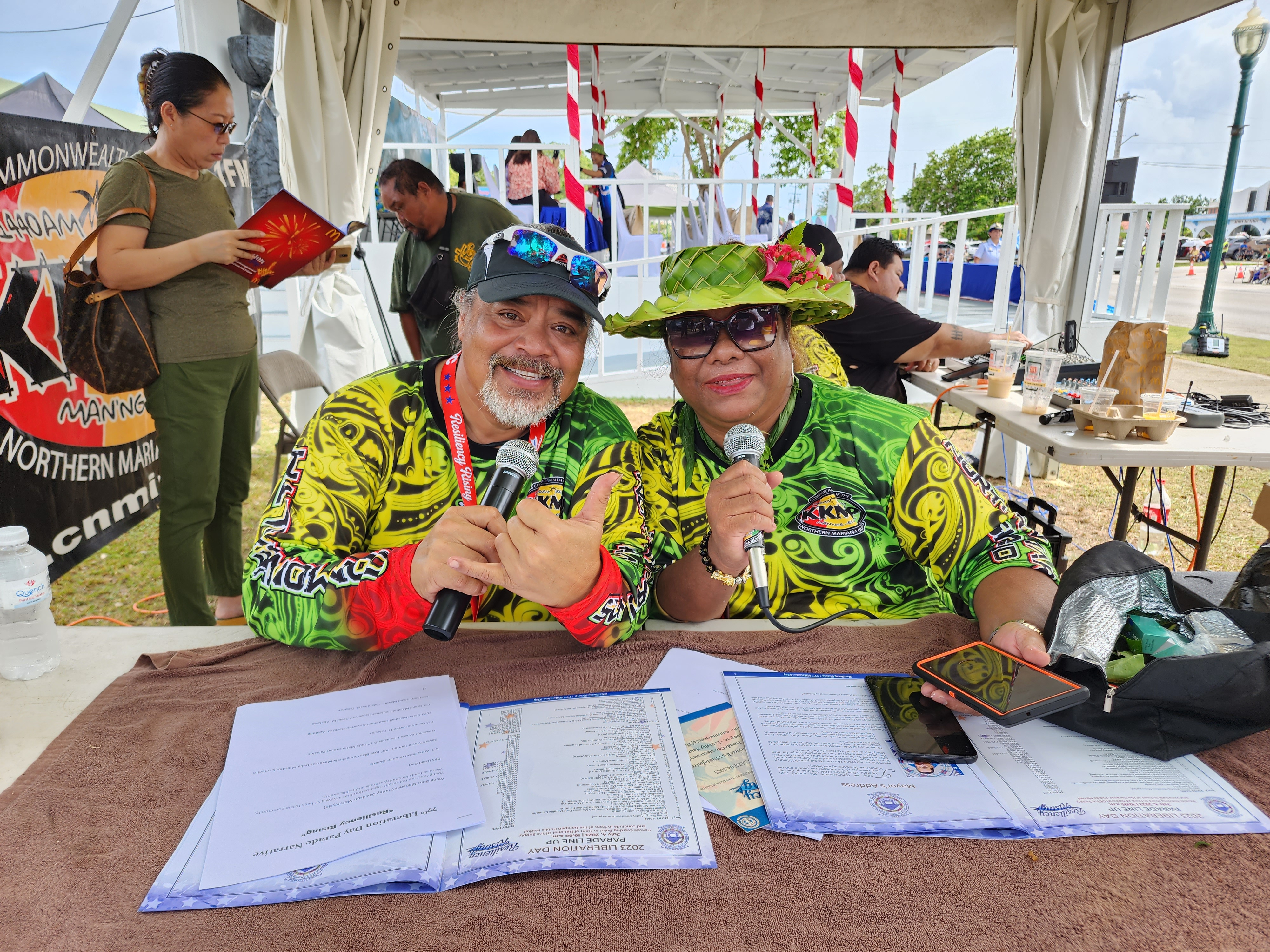 KKMP radio's Gordon Marciano and Lucinda Selepeo were this year's Liberation Day paradeemcees.