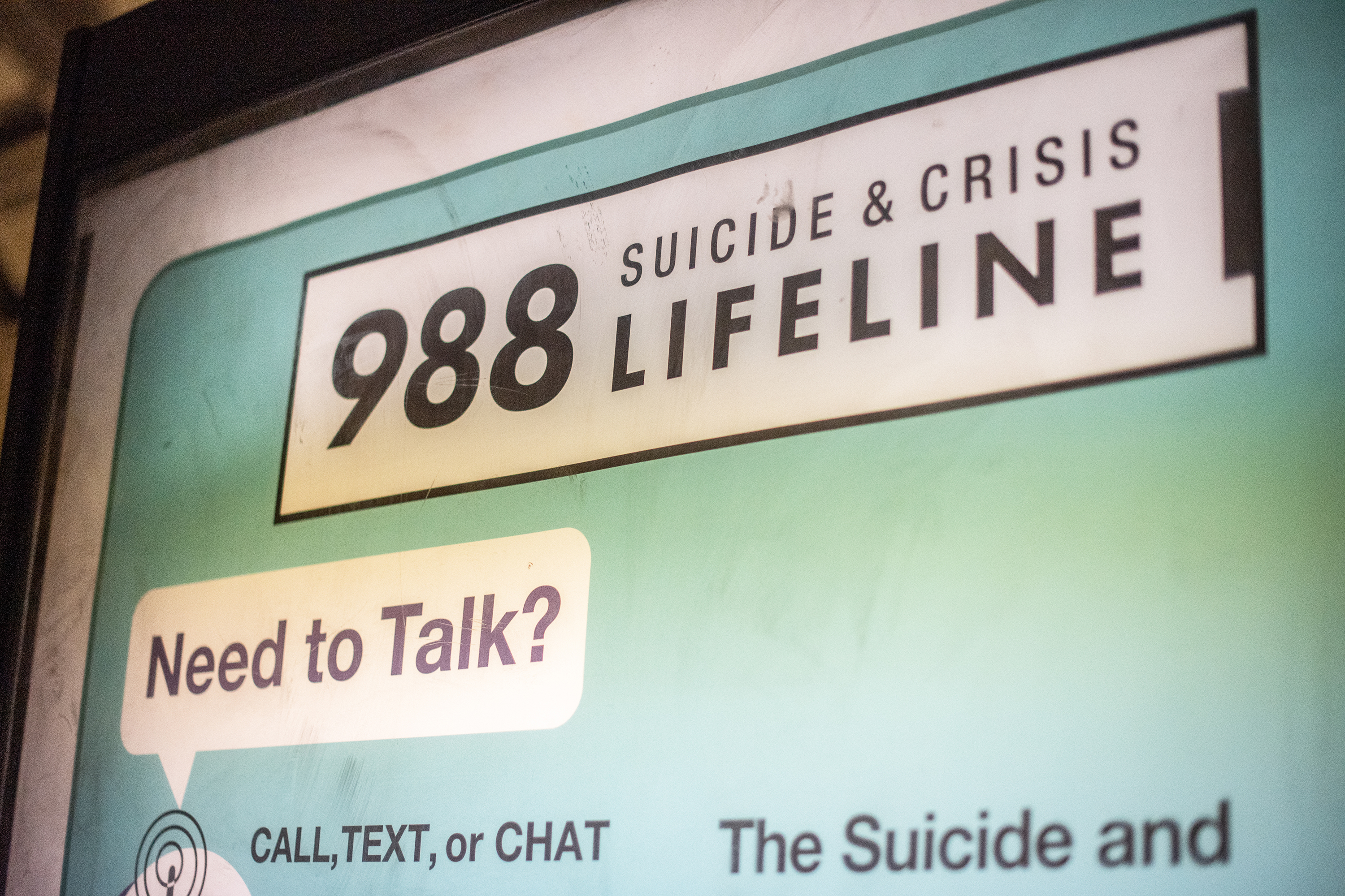 An advertisement for the Suicide and Crisis Lifelineâ€™s 988 hotline is seen at the Shaw-Howard University subway station in Washington, D.C. (Eric Harkleroad/KFF Health News/TNS)
