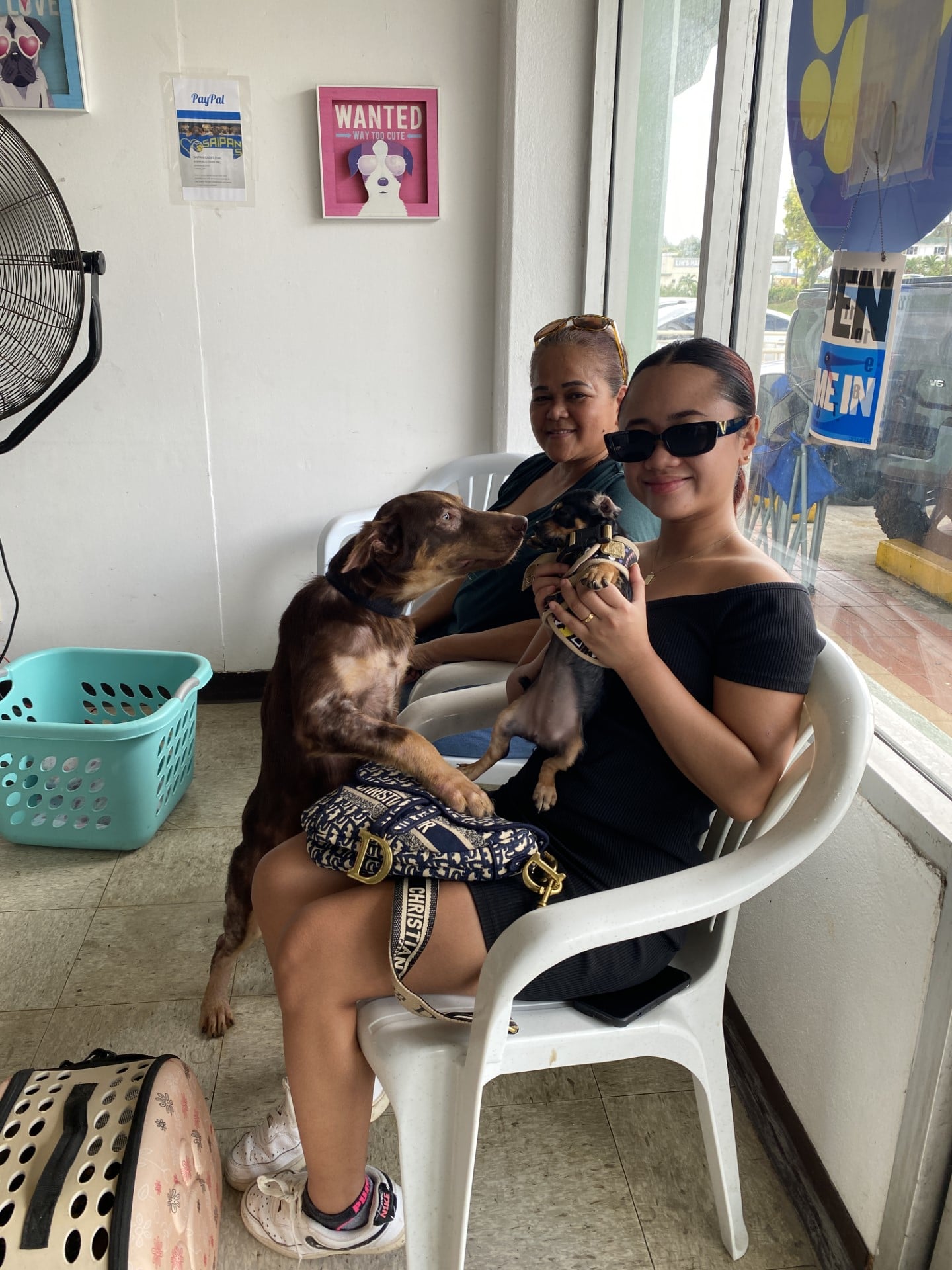 Grace Cruz and Rachel Cruz with their dogs Dadu and Eve.