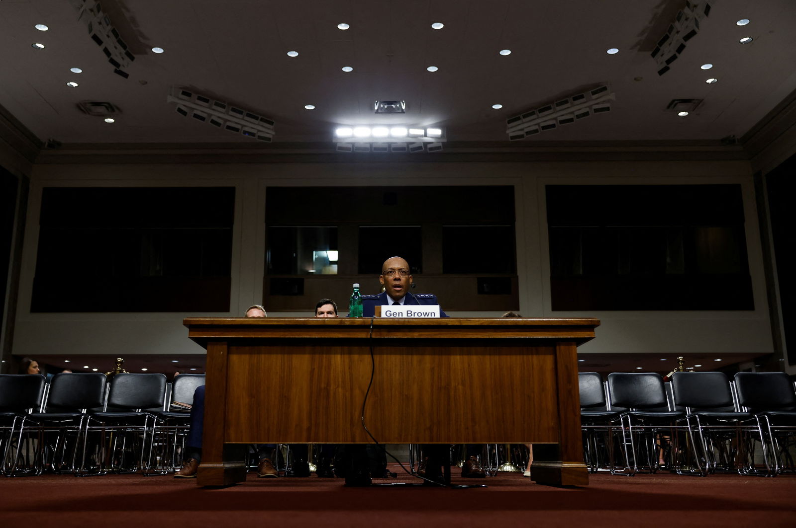 U.S. Air Force General Charles Brown Jr. testifies before a Senate Armed Services Committee hearing on his nomination to be chairman of the Joint Chiefs of Staff, on Capitol Hill in Washington, U.S., July 11, 2023. REUTERS/Kevin Wurm