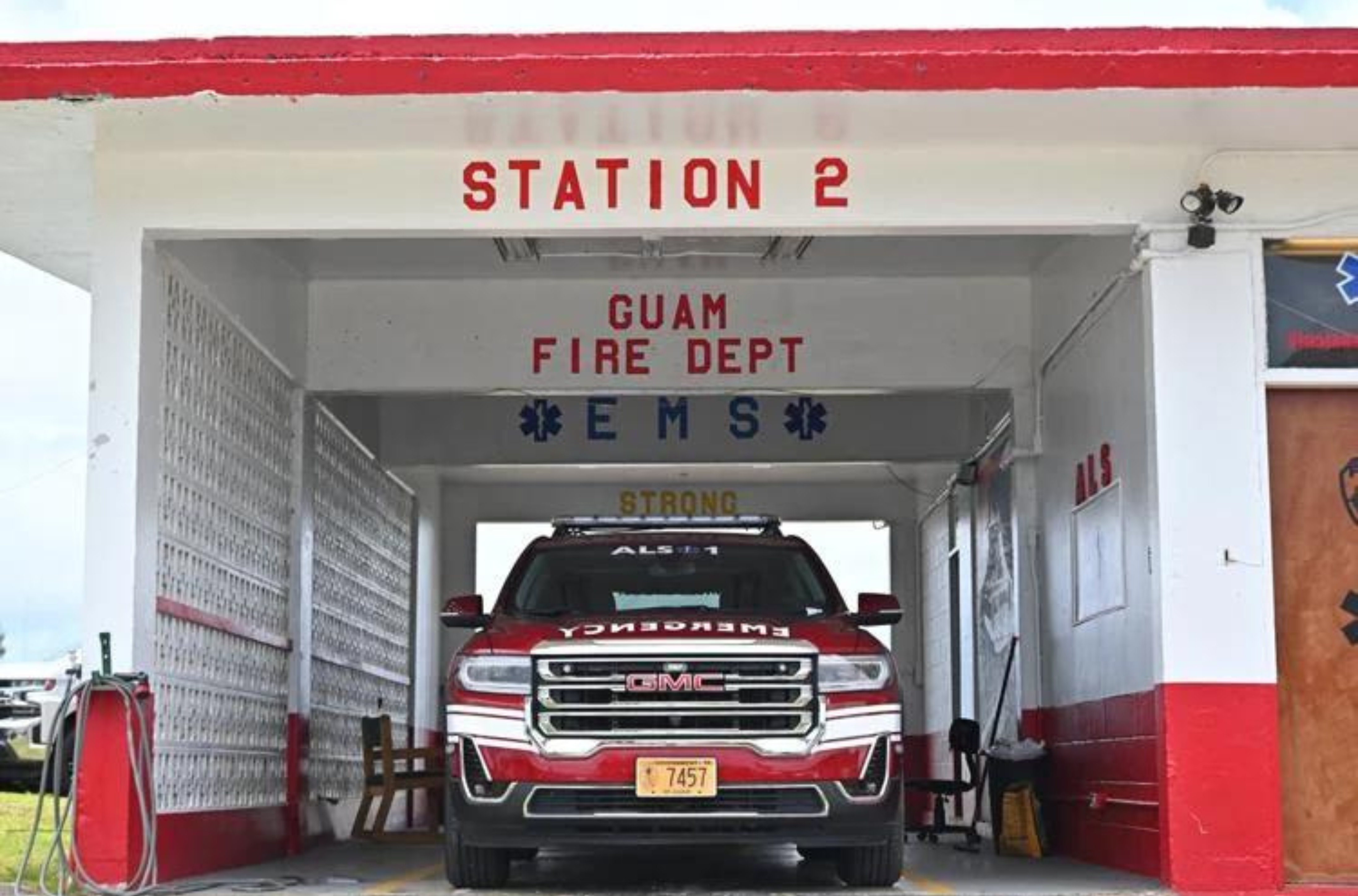 Advanced Life Support vehicles are parked at the Sinajana Fire Station on Wednesday, July 12, 2023. 