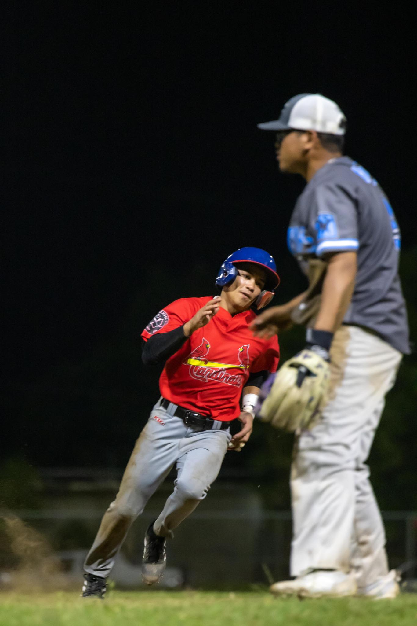 The Cardinals' Pat Tenorio runs toward third base during a game against the Falcons in the 2023 Tan Holdings Saipan Baseball League on Wednesday at the Francisco "Tan Ko" Palacios Baseball Field.