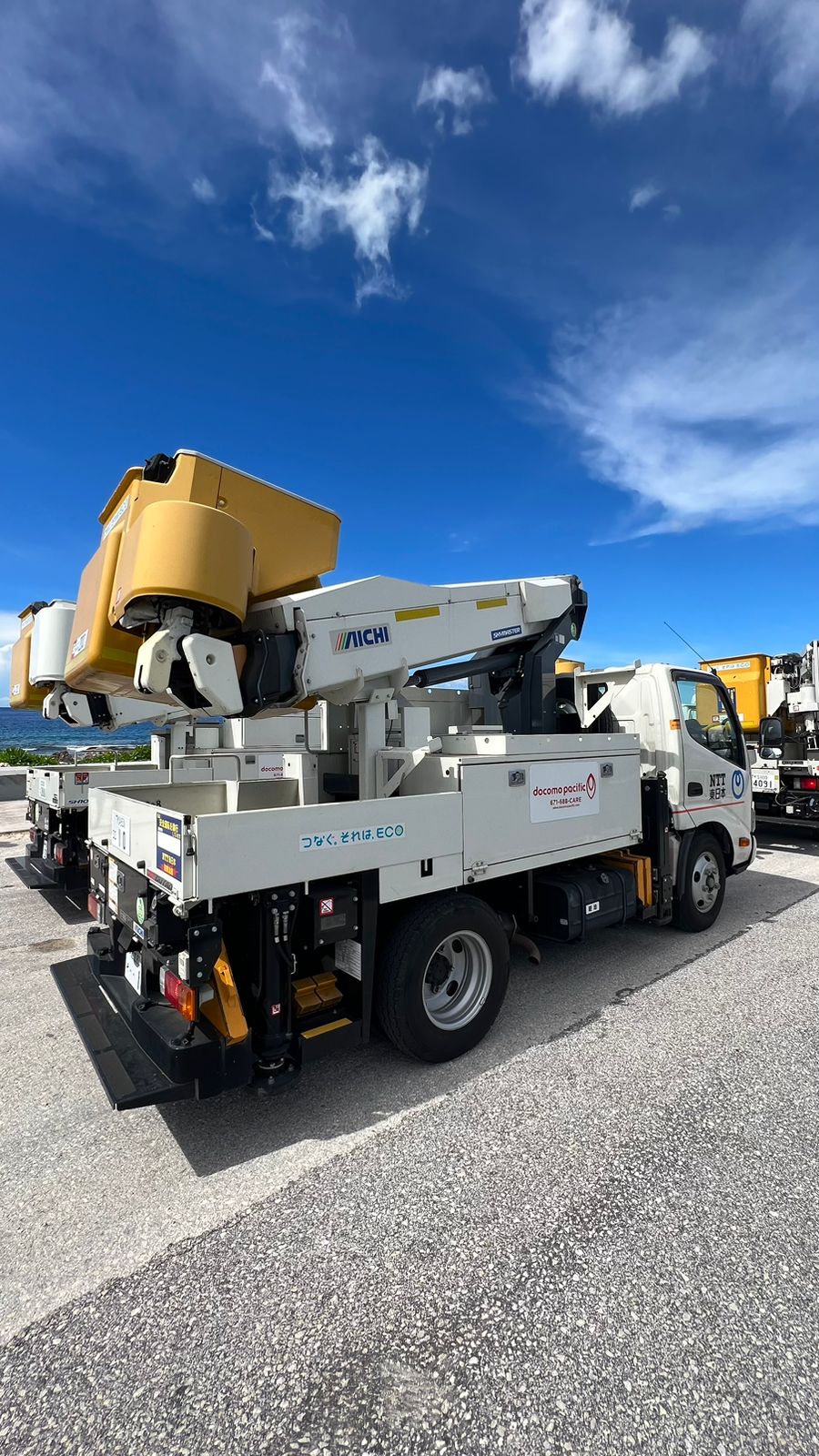 An NTT bucket truck to be used for network repairs in Guam.