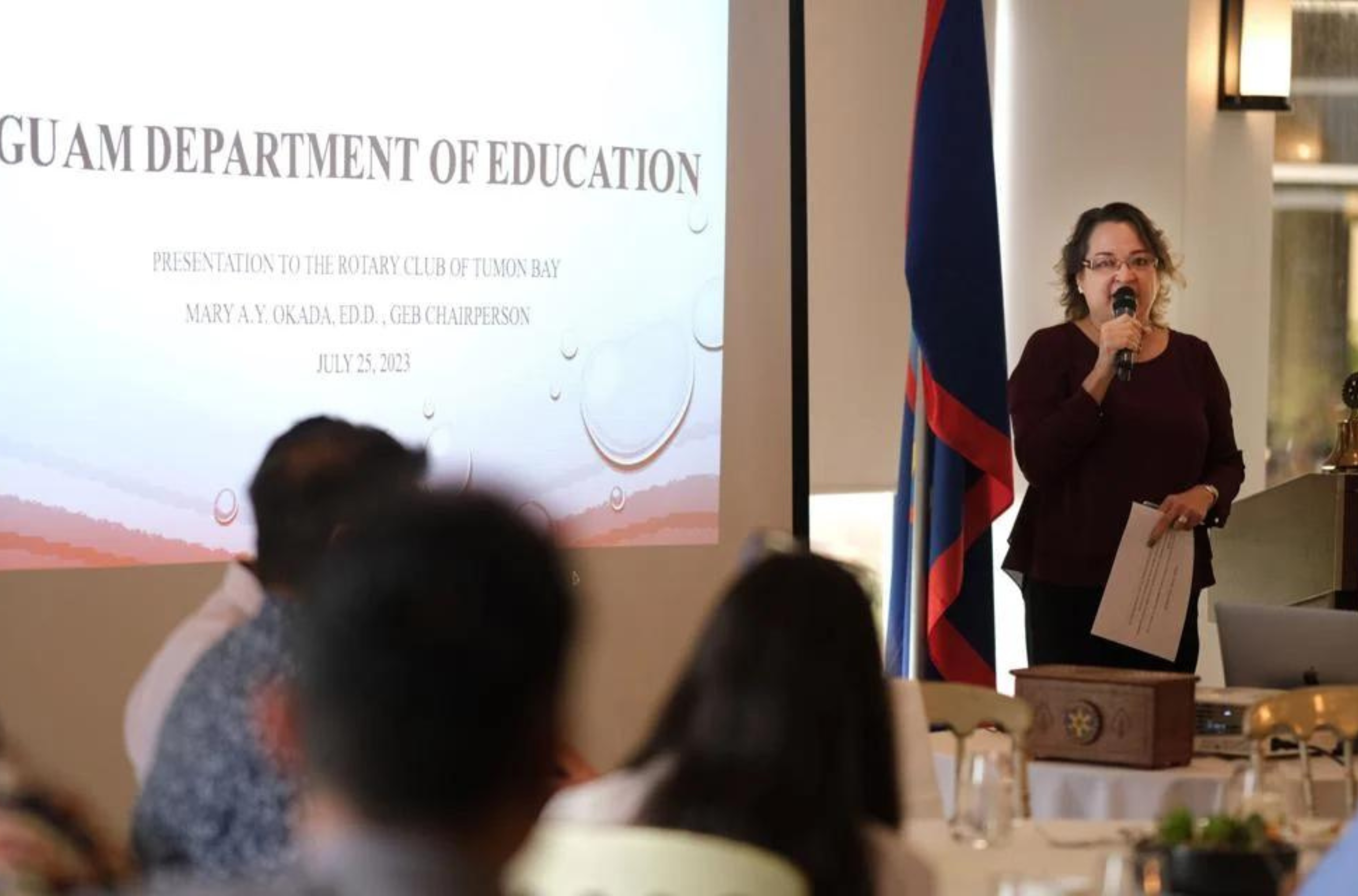 Mary Okada was the featured speaker during the Rotary Club of Northern Guam monthly luncheon at the Hyatt Regency Guam on Tuesday, July 25, 2023. 