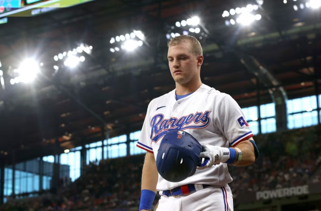 Texas Rangers third baseman Josh Jung (6) walks to the on deck circle in the third inning against the Tampa Bay Rays at Globe Life Field in Arlington, Texas, July 17, 2023.