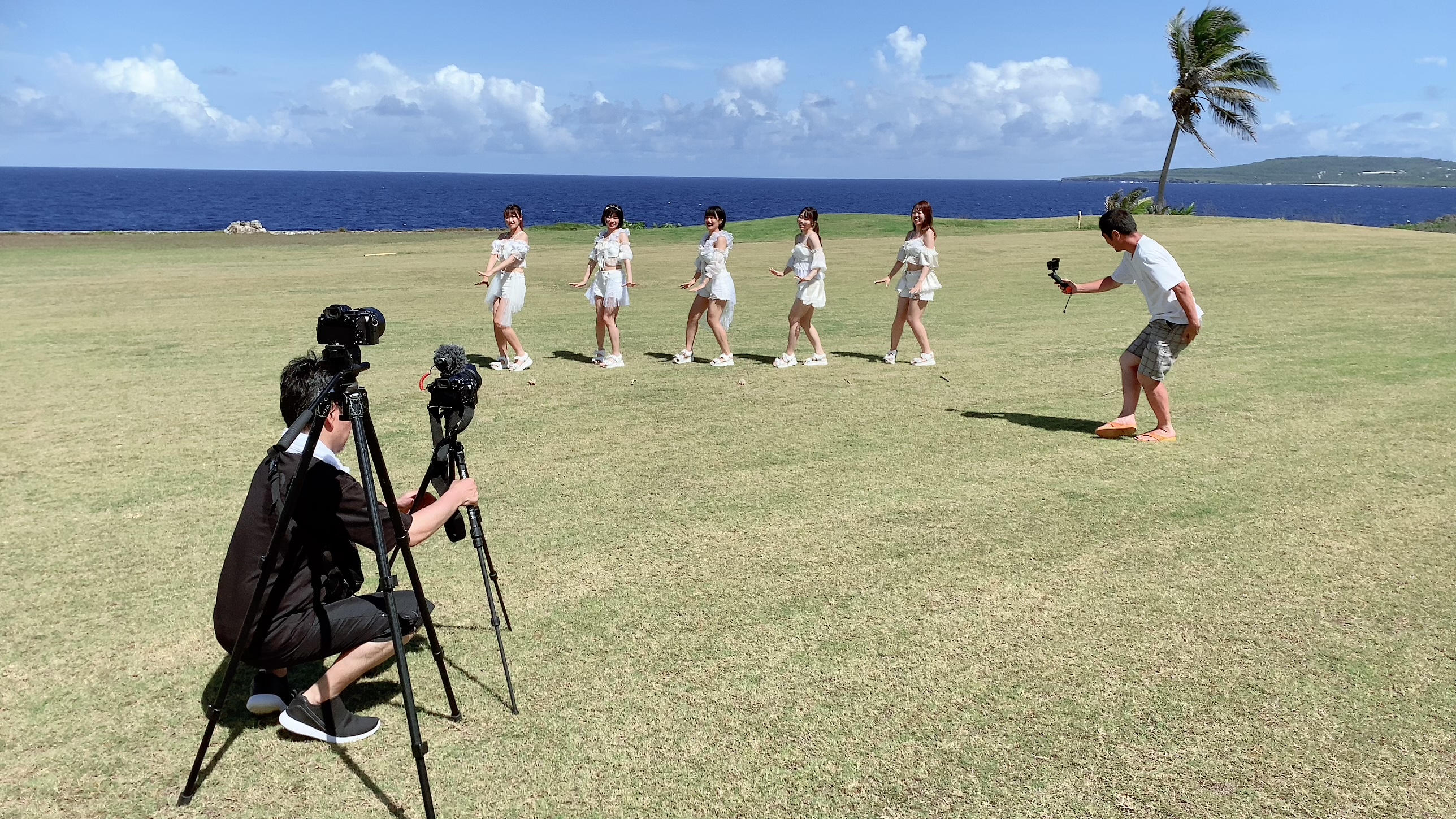Sky Syllabus, a girl group from Japan, films a music video at Kingfisher Golf Links in Saipan, the Marianas, on June 21, 2023. The group’s song “TOKIMEKI White Splash” has been chosen as the theme song of Chiba TV for the Japan National High School Baseball Championship later this year.