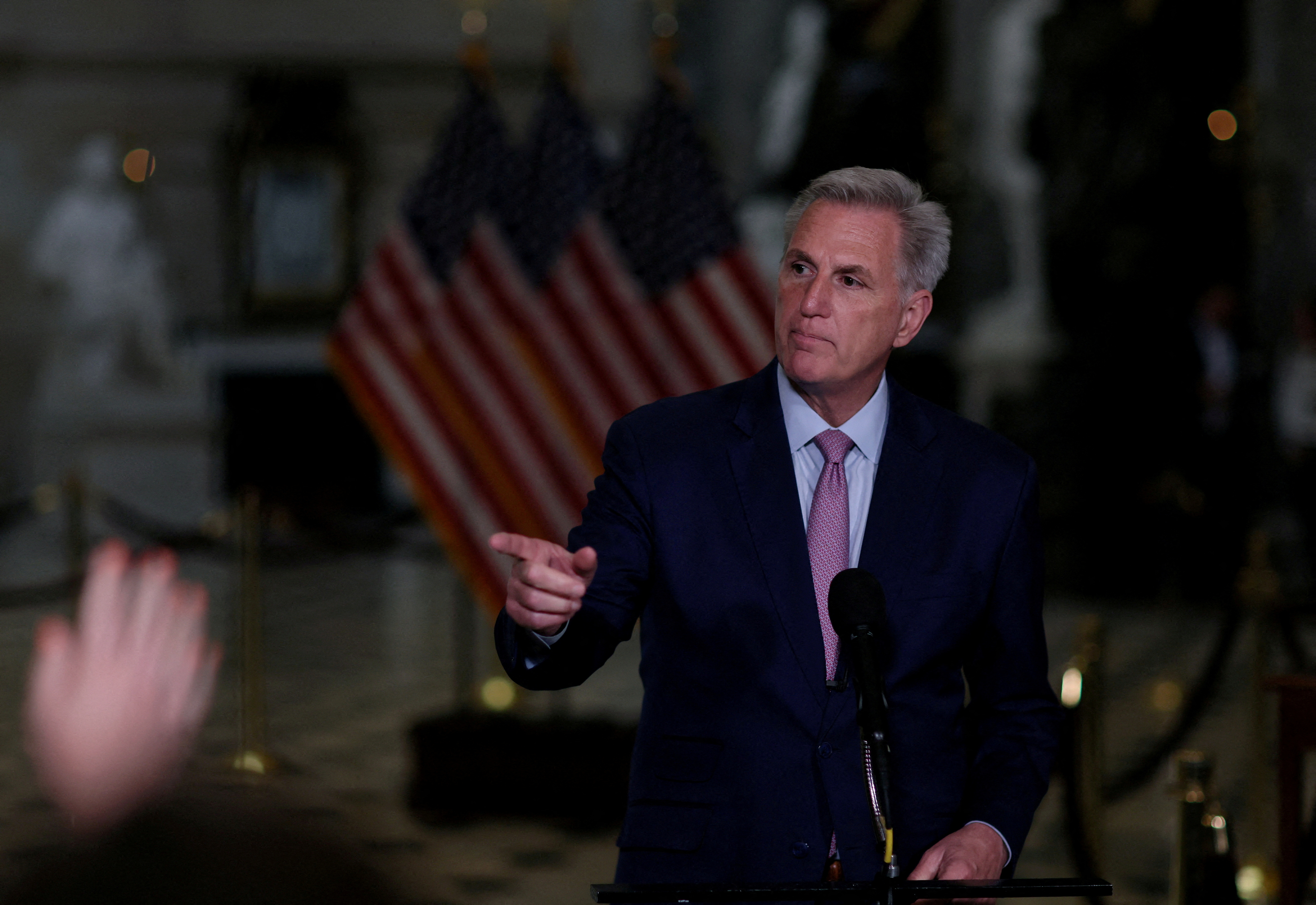 U.S. House Speaker Kevin McCarthy holds a media availability in Statuary Hall in the U.S. Capitol building in Washington, U.S., July 19, 2023. REUTERS/Leah Millis/File Photo