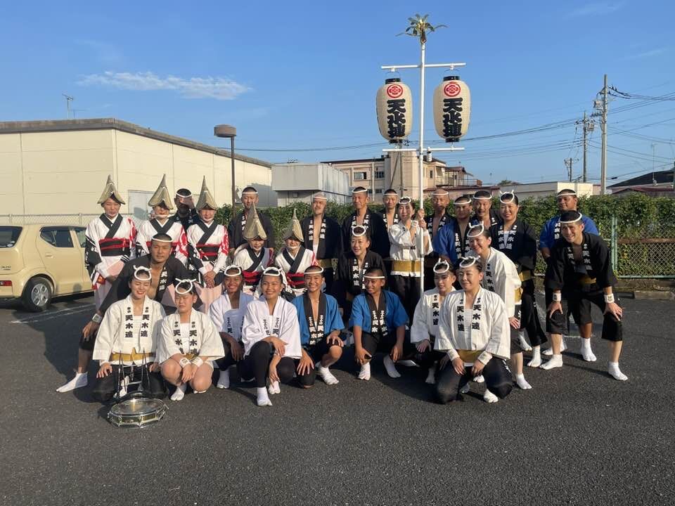 The Saipan Awaodori team members with the Tokyo Tensuiren group at the Ujie Awaodori Festival on July 23, 2023.