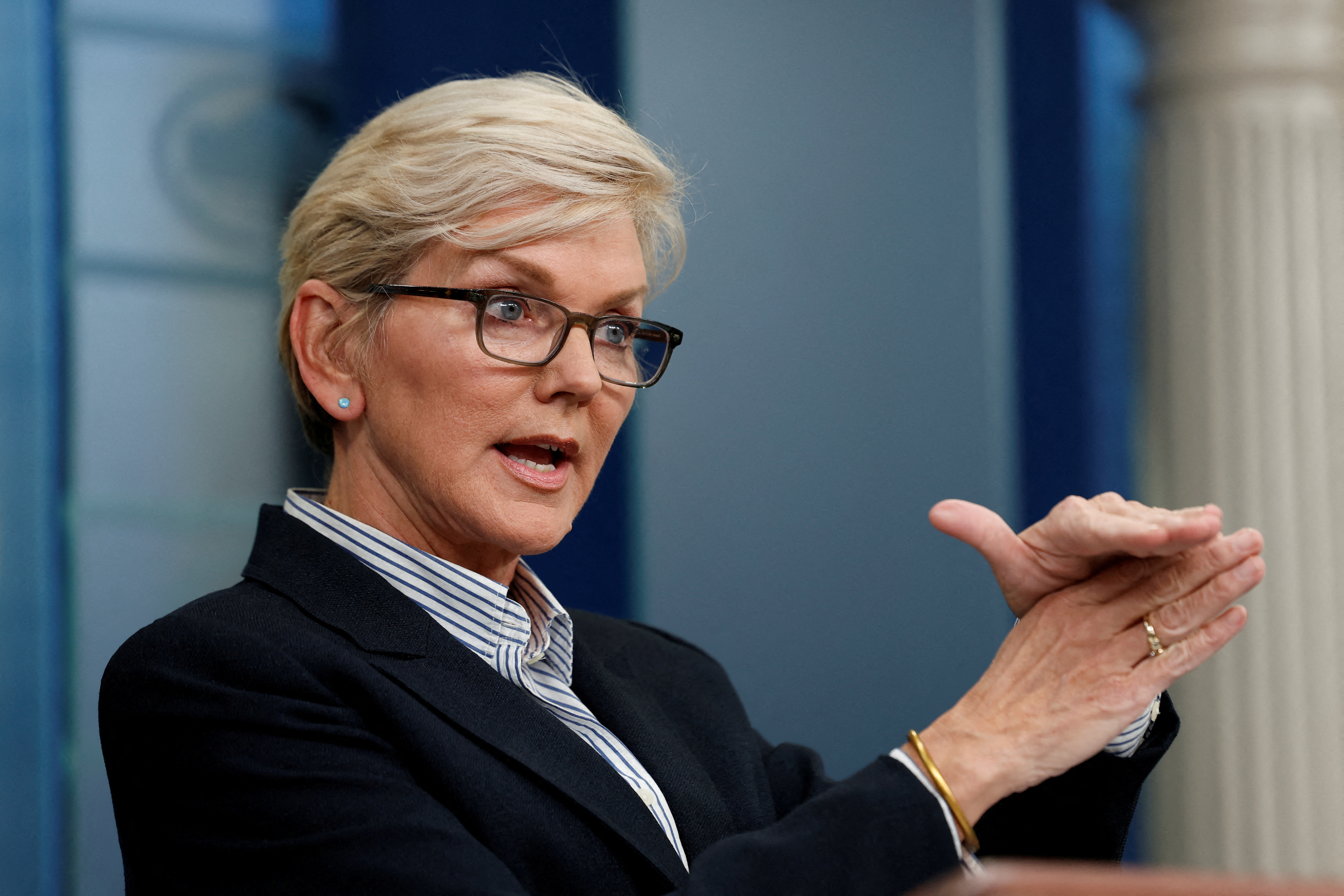 U.S. Secretary of Energy Jennifer Granholm attends the White House daily press briefing, in Washington, U.S., January 23, 2023. REUTERS/Evelyn Hockstein/File Photo