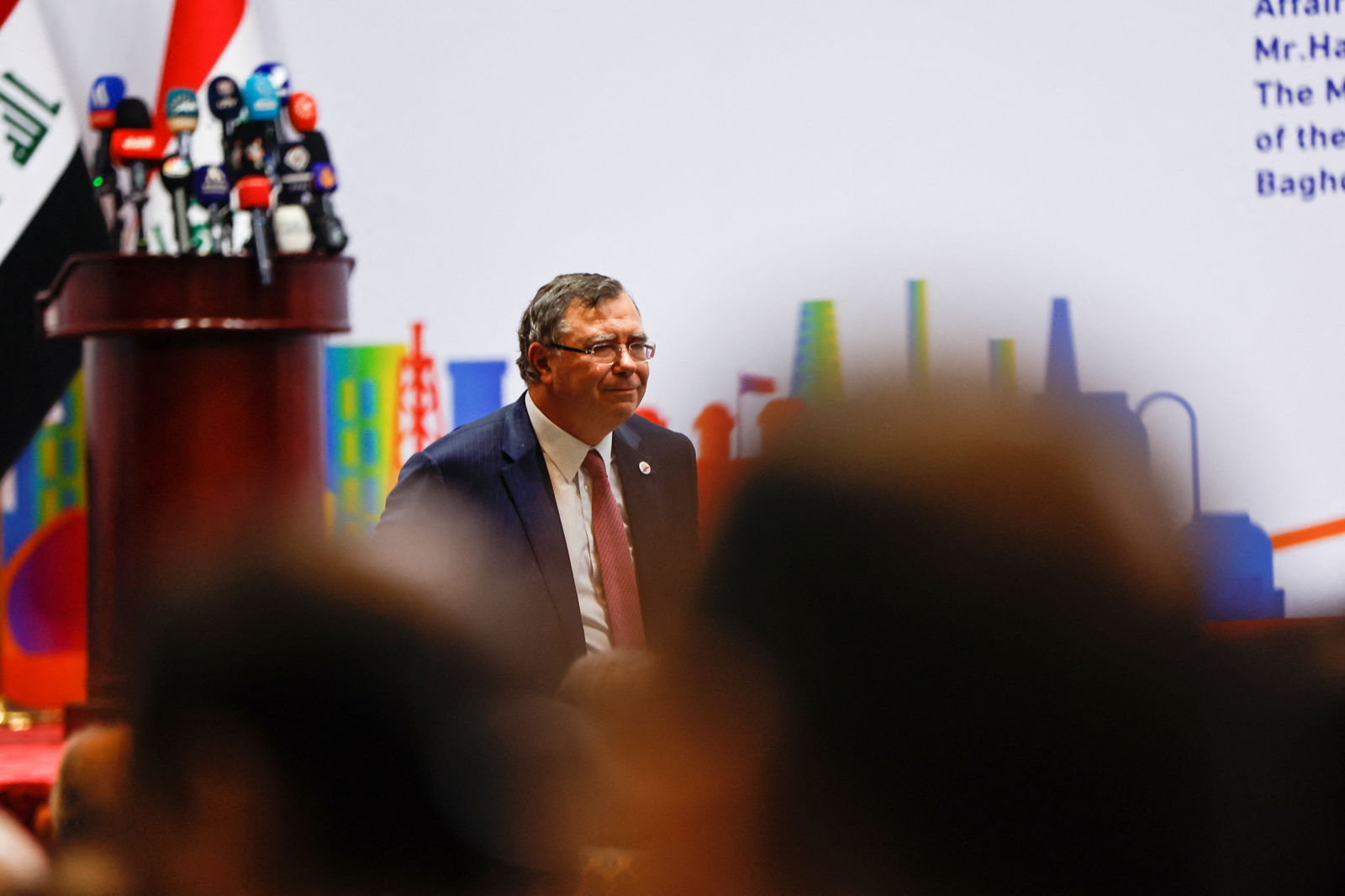 Patrick Pouyanne, Chairman and CEO of TotalEnergies, walks at a signing ceremony of the Gas Growth Integrated Project (GGIP) in Baghdad, Iraq, July 10, 2023. REUTERS/Thaier Al-Sudani